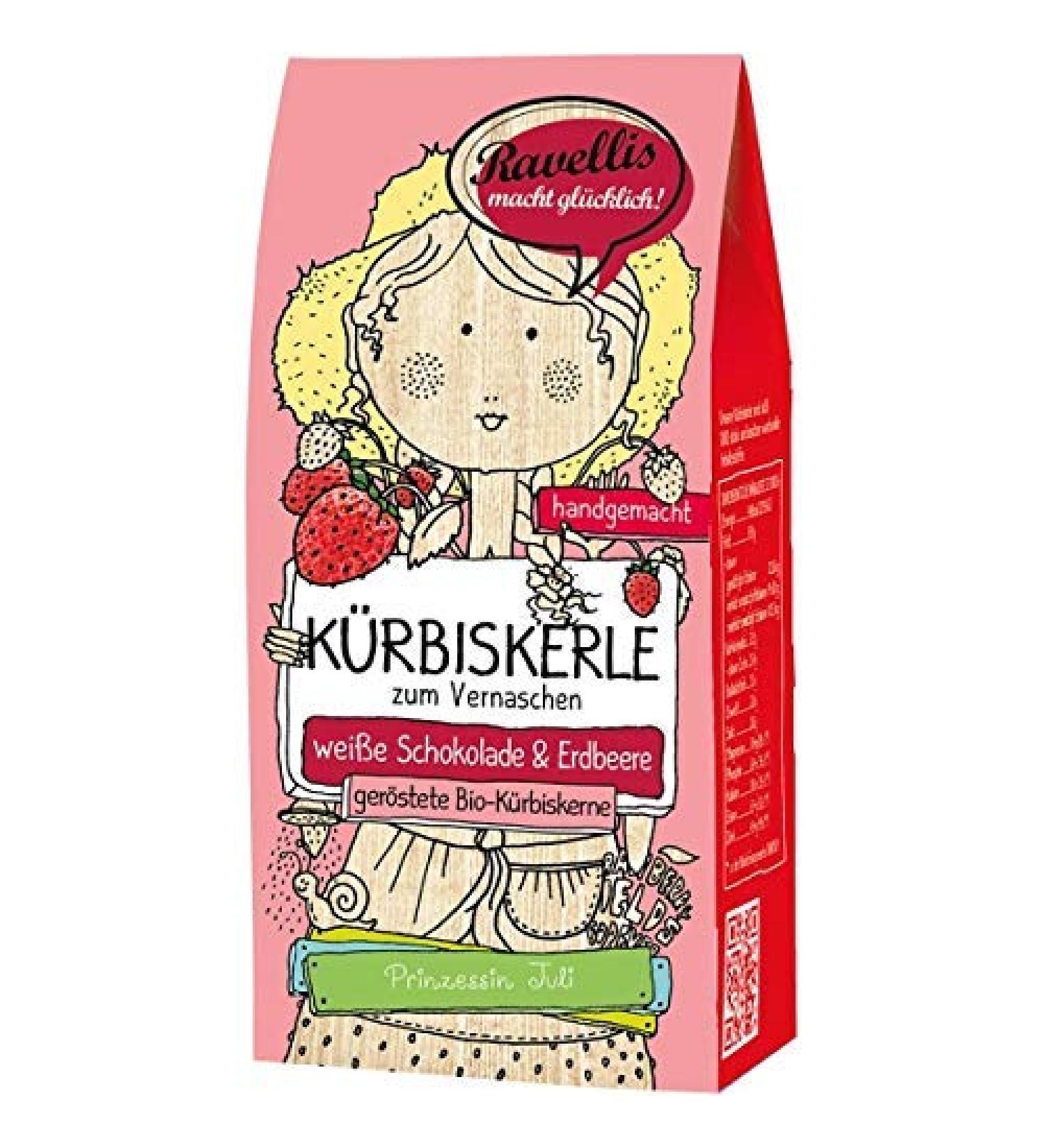 Ravellis pumpkin seeds in white chocolate with strawberry (80 g) - Organic white chocolate and strawberry 80 g (1 pack)