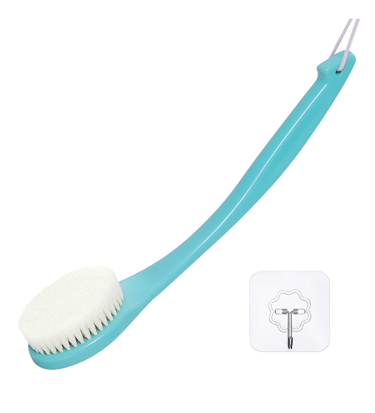 Exfoliating Shower Brush | Long Handle Body Brush for Shower & Dry Brushing | Moderate Bristles | Green Nylon - Buy Online on GoSupps.com