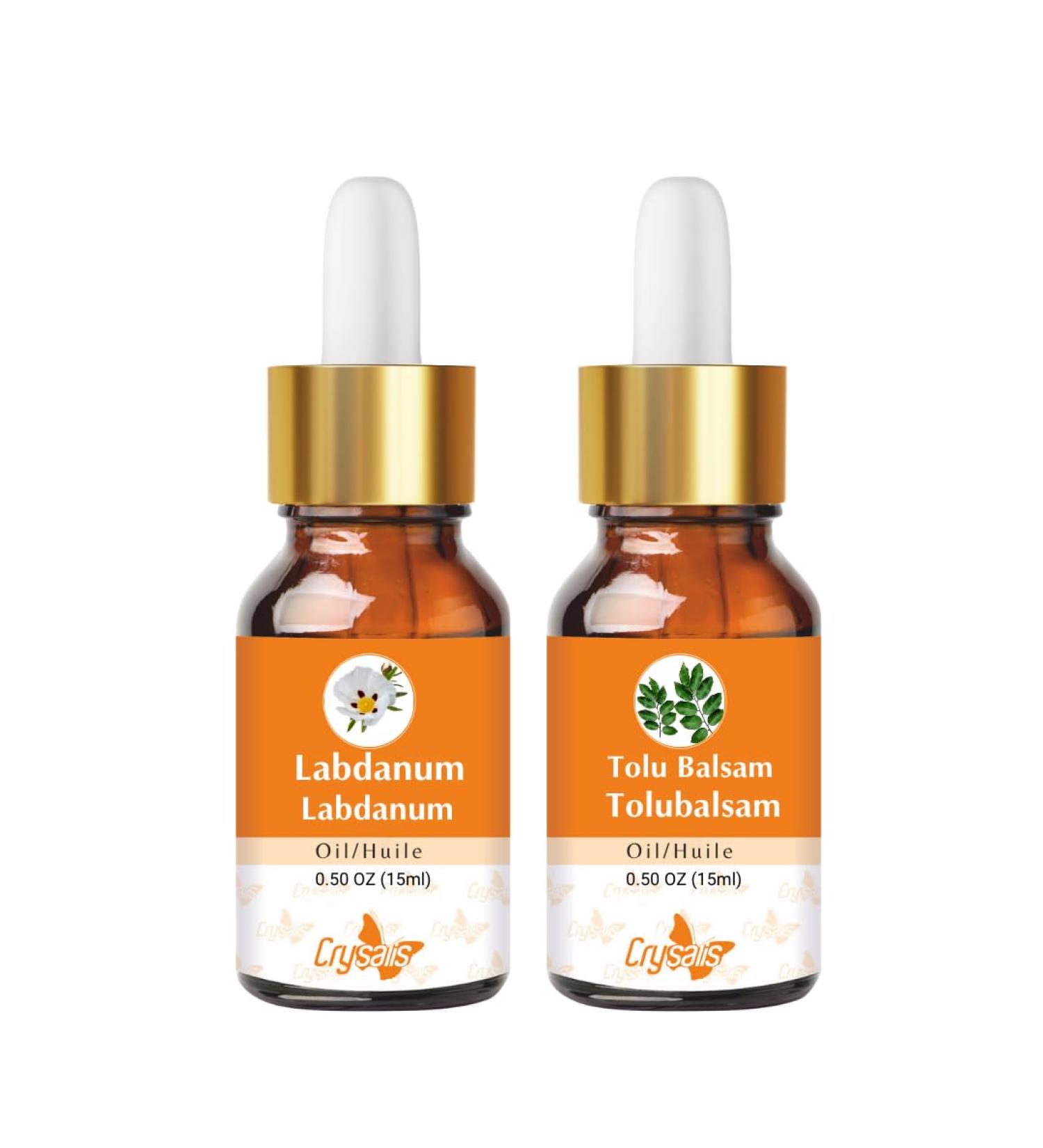 CRYSALIS Crysalis Oil Combo: Labdanum (Cistus ladanifer) 15 ml/0.51 Fl oz & Tolu Balm (Myroxylon Balsamum) Oil 0.51 Fl oz (15 ml)