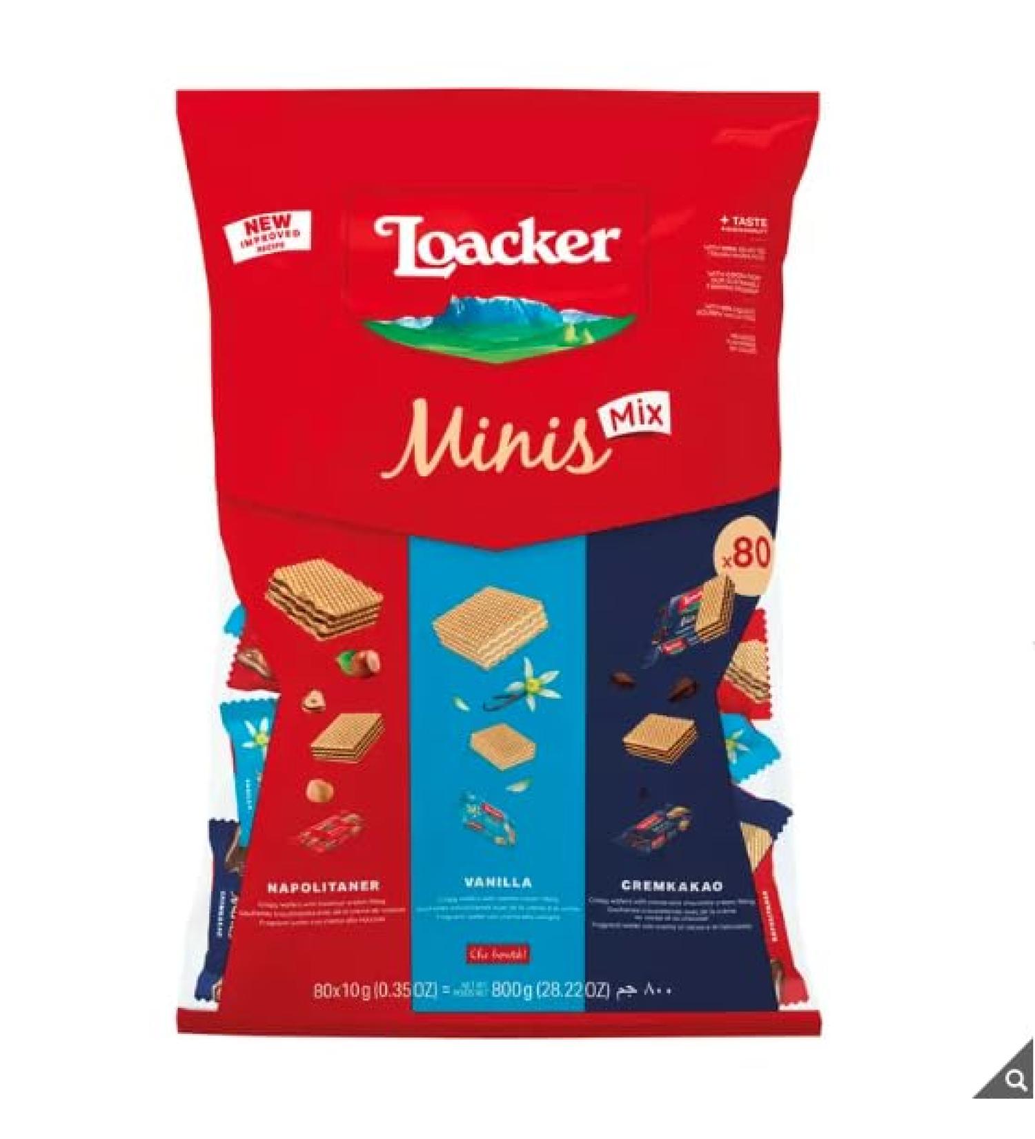 Loacker Mini Mix 3 Delicious Flavours | Crispy Wafers Hazelnut | Vanilla Biscuits | Napolitaner | Vanille & Cremkakao | 800g