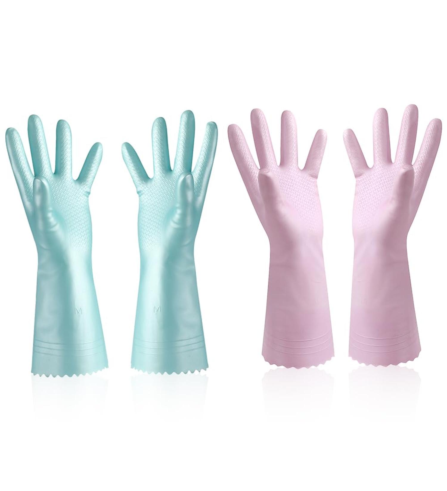 Riisoyu Dishwahing Gloves 2 Pairs Reusable Household Gloves 32cm Long Skin-Friendly Cleaning Gloves Rubber Cleaning Gloves with Cotton Flocked Liner for Kitchen Painting Gardening Pet Care - Buy Online on GoSupps.com