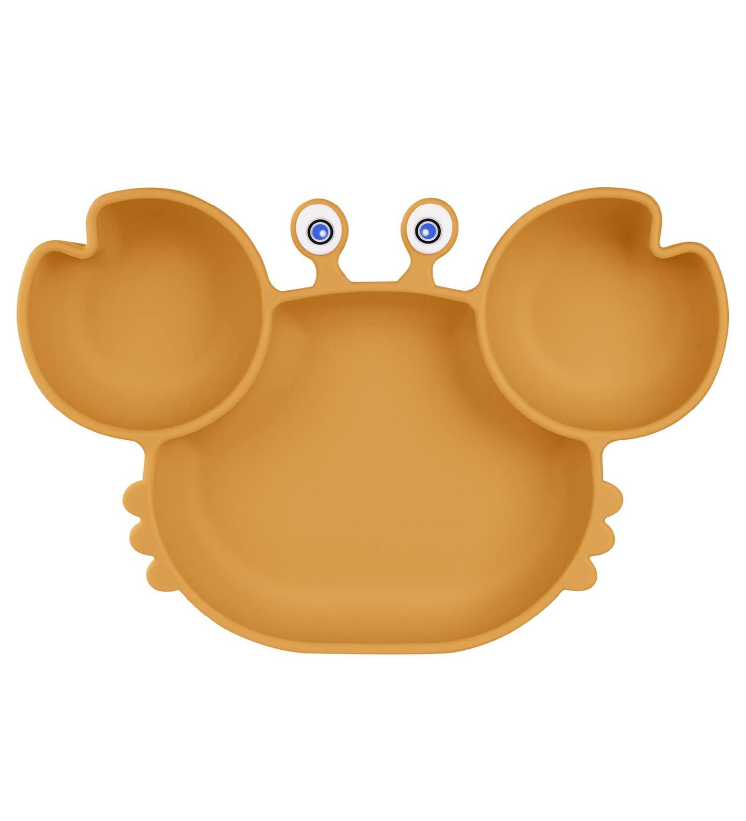 Vicloon Baby Suction Plate Baby Plate Silicone Suction Toddler Plates Self Feeding Training Divided Plate Non Slip Silicone Baby Weaning Plate for Most Highchairs Trays (Brown-Yellow) - Buy Online on GoSupps.com