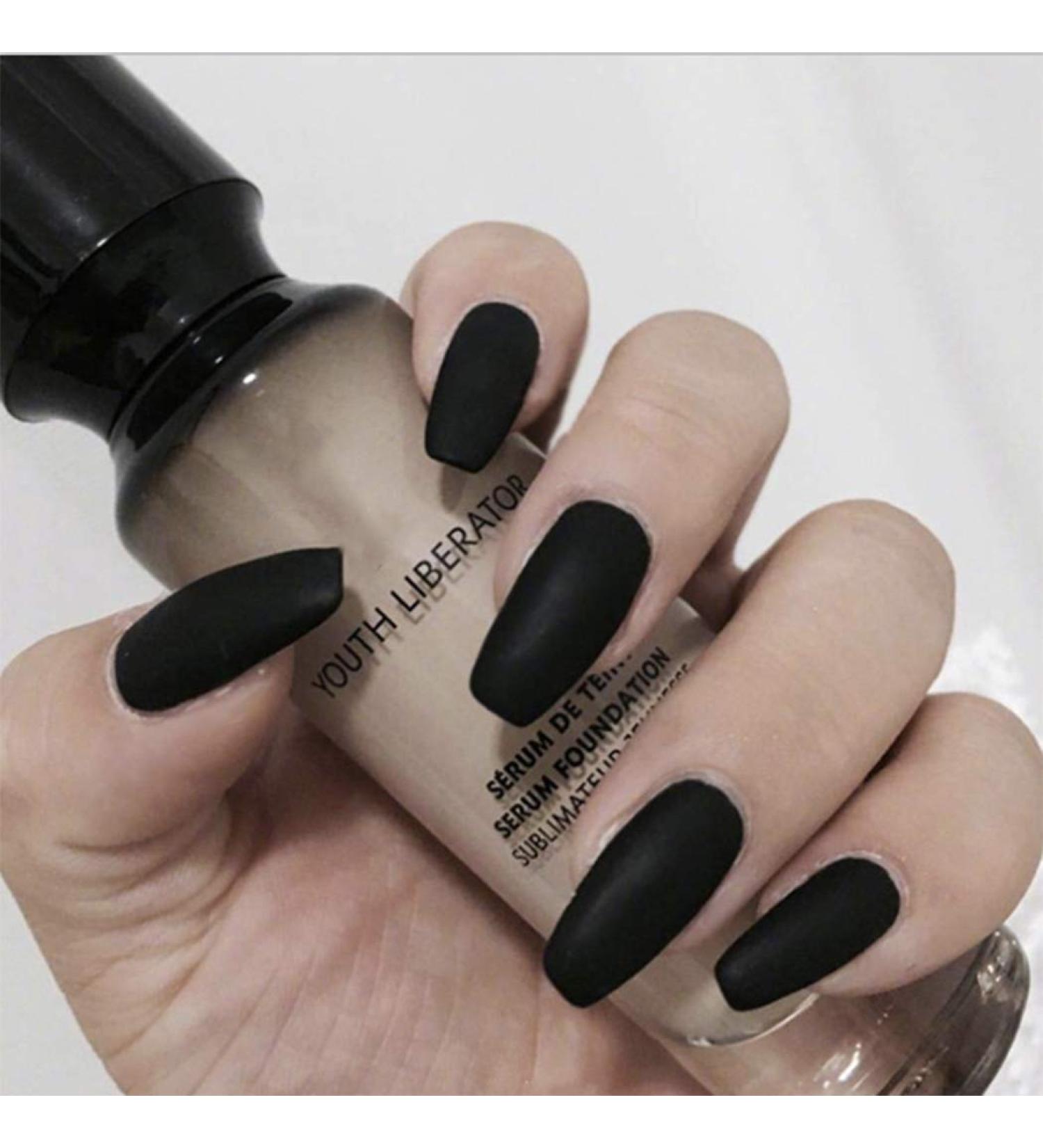 Yean Matte Coffin Nails Press on Nails Ballerina False Nails Black Halloween Full Cover Fake Nail Tips for Women 5 - Buy Online on GoSupps.com