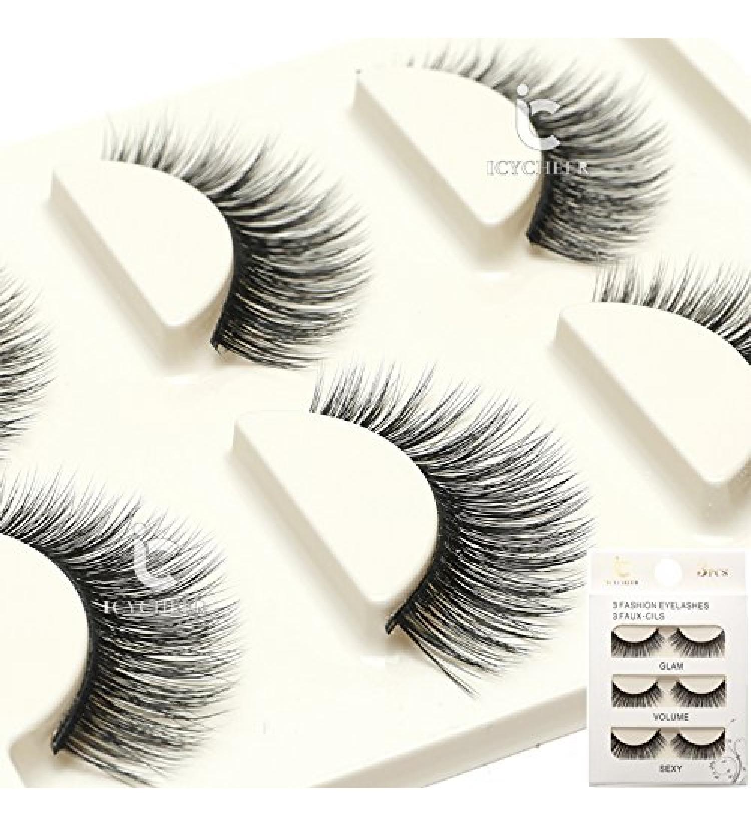 3 Pairs Long Cross False Eyelashes | Natural 3D Fake Thick Black Eye Lashes by Icycheer - Buy Online on GoSupps.com