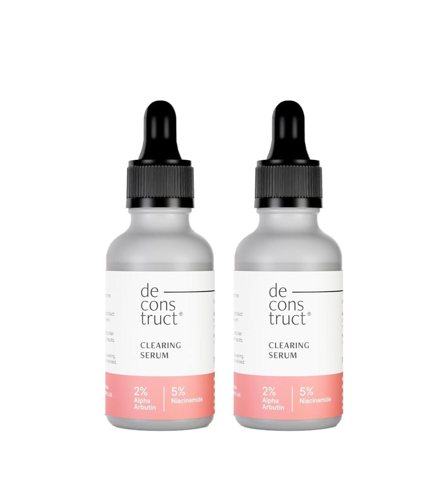Decon'struct Skin Clearing Face Serum with 5% Niacinamide and 2% Alpha Arbutin | Reduces Pigmentation Dark Spots Marks| Improves skin texture | Gentle & Effective face serum | 30 ml each pack of 2 - Buy Online on GoSupps.com