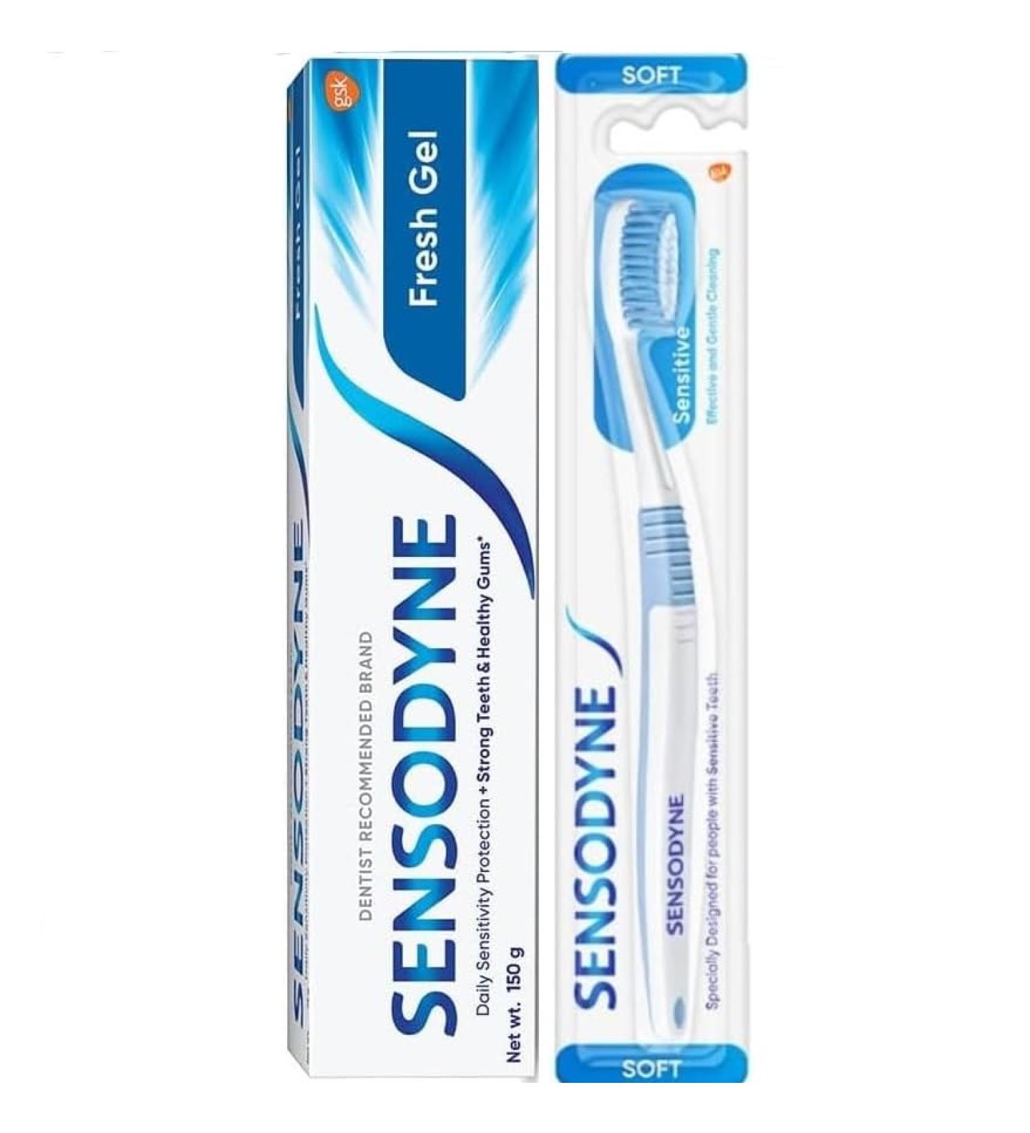 Sensodyne Fresh Gel Toothpaste for Sensitive Teeth 150g Bundle with Soft Toothbrush - Best for Sensitive Teeth Care - International Shipping Available - Buy Online on GoSupps.com