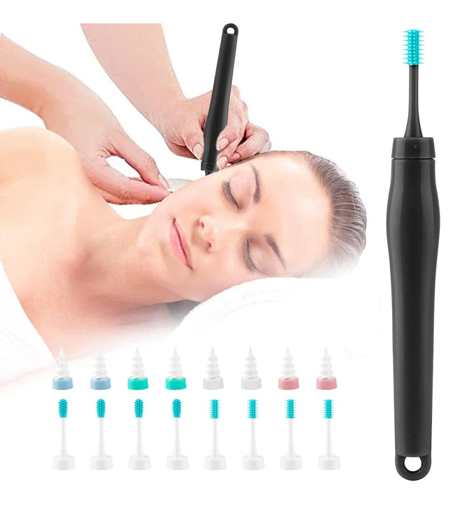 Q Grips Ear Wax Remover - Soft Spiral Tool with 16 Replacement Heads | Safe & Reusable Earwax Removal Kit - Gift Set (Black) - Buy Online on GoSupps.com