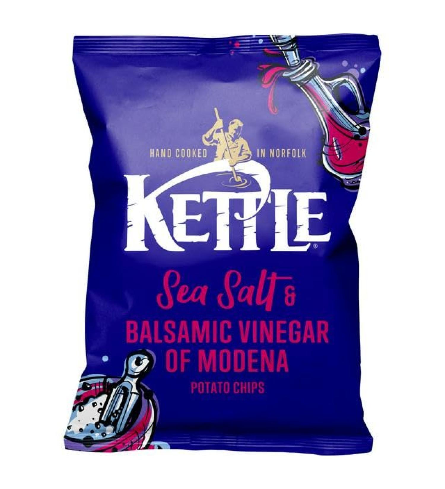 Kettle Chips Sea Salt & Balsamic Vinegar of Modena Sharing Crisps 130g Hand Cooked in Norfolk. Absolutely Nothing Artificial. British Potatoes. Gluten-Free. Suitable for Vegans. - Buy Online on GoSupps.com