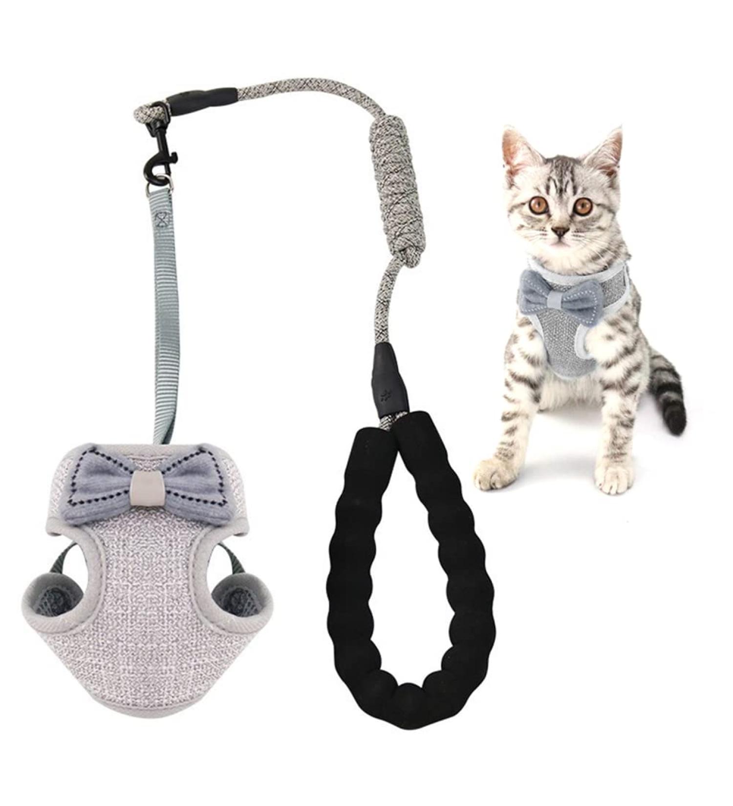 Escape Proof Cat Harness and Lead Set - Adjustable Soft Vest with Breathable Mesh and Cute Bow Design | 45 inch Leash | Gray, for Small to Medium Cats (2.5kg - 10kg) - Buy Online on GoSupps.com