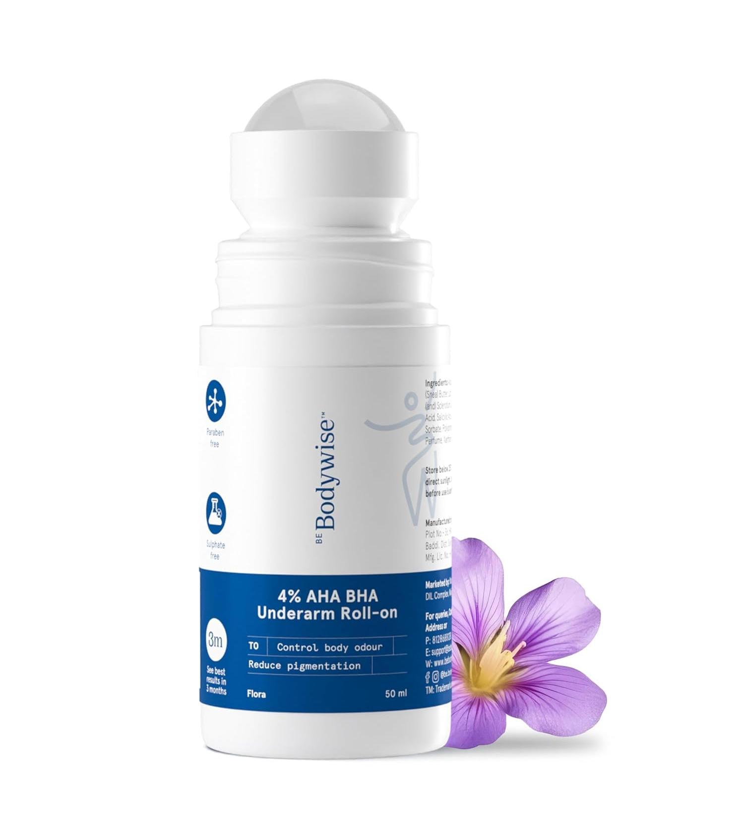 Be.Bodywise 4% AHA BHA Underarm Roll-On 50ml | Odour Prevention Pigmentation Reduction Long-Lasting Deodorant for Sensitive Skin - Buy Online on GoSupps.com