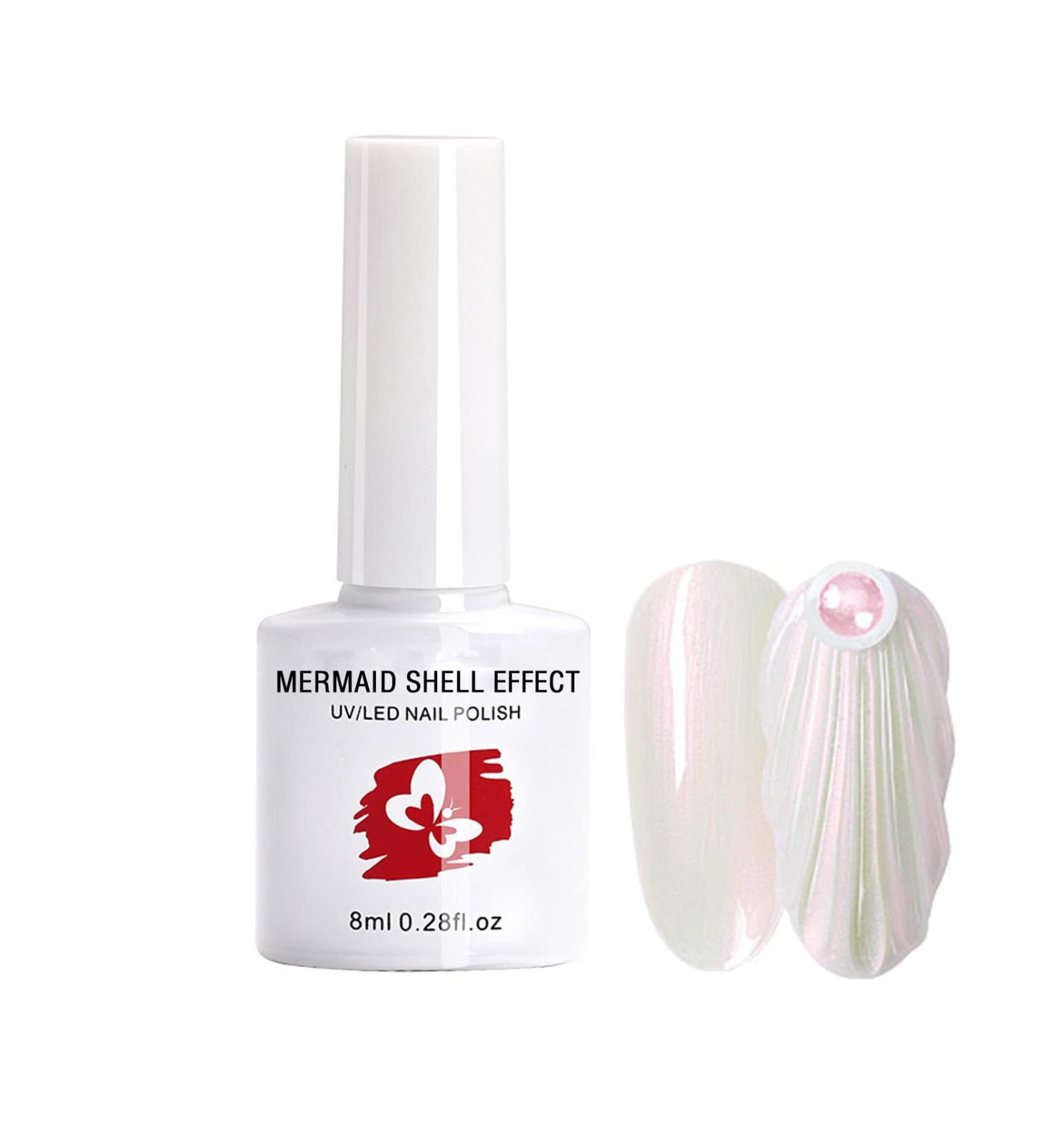 Pearl White Gel Nail Polish Shell Glitter Gel Nail Polish Mermaid Nail Polish 8ml Aurora Shimmering Soak Off UV Nail Gel for Nail Art Home Manicure (01) - Buy Online on GoSupps.com