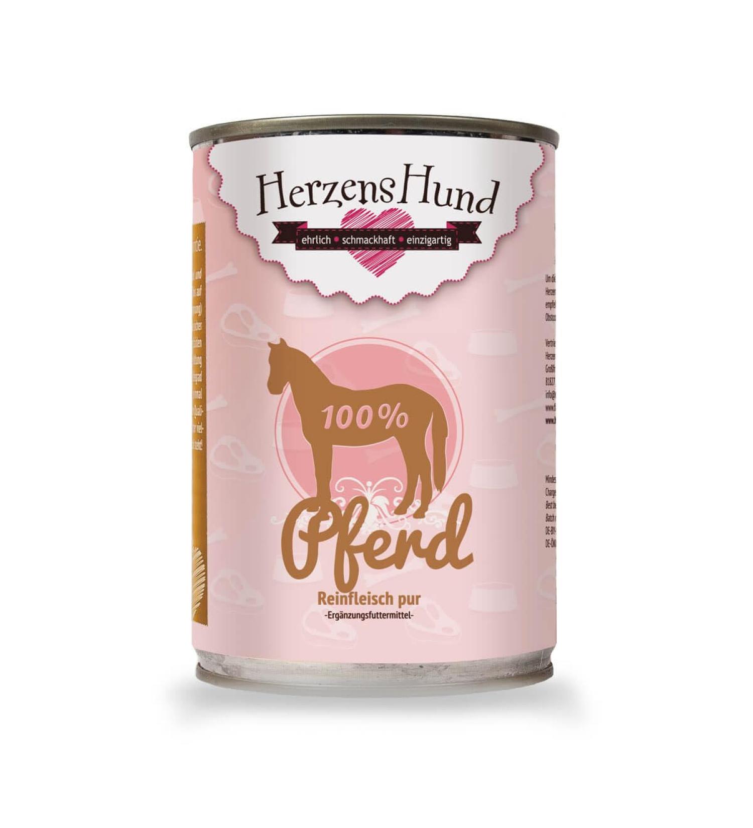 herzenshund 12 x Pure Meat Muscles 100% Horse Meat (Meat, Heart, Lunge), Pack of 12 (12 x 400 g)