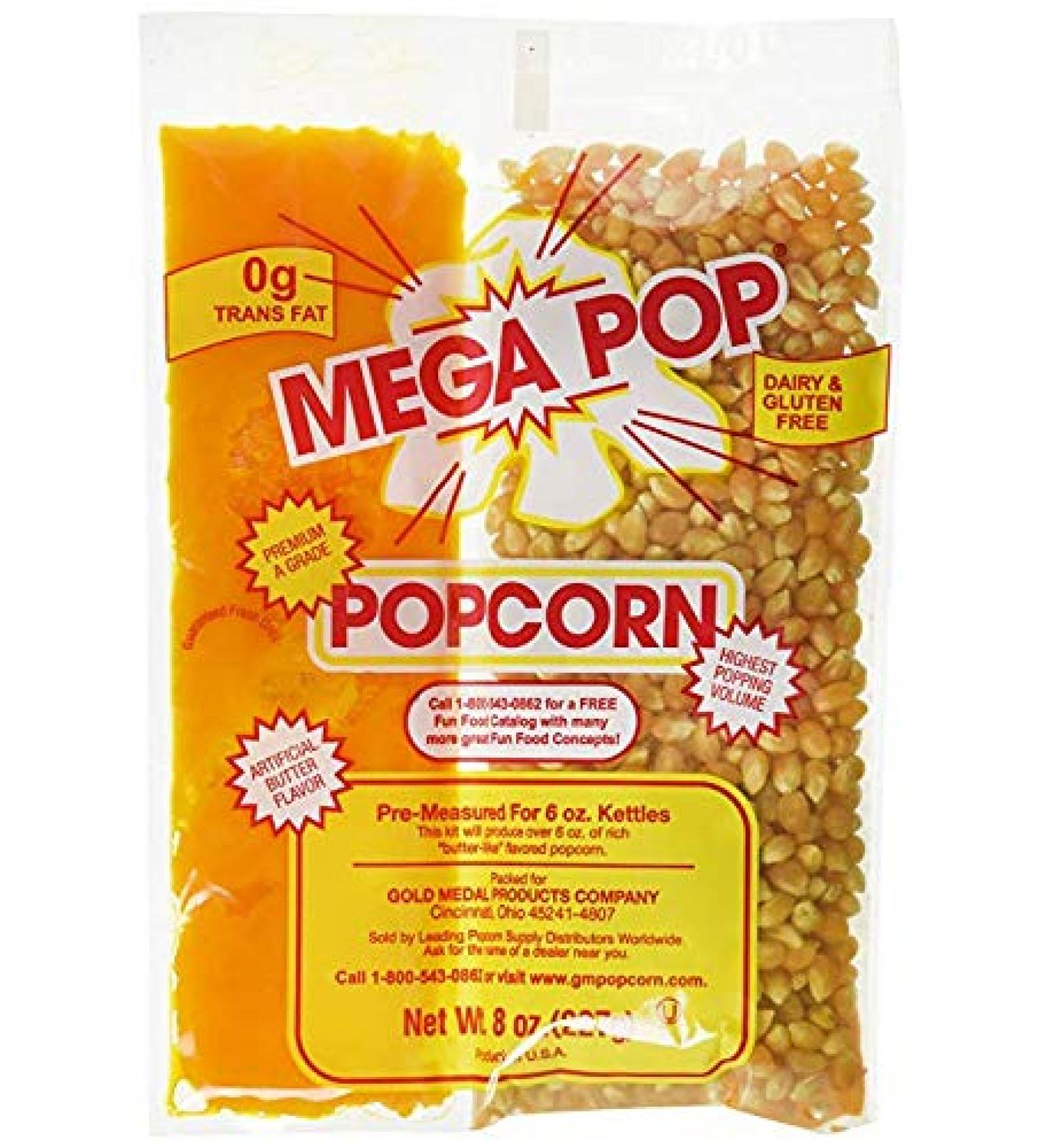 Gold Medal Mega Pop Popcorn Kit 8 oz - Butter Flavored OU Kosher - Pack of 12 - Buy Online on GoSupps.com