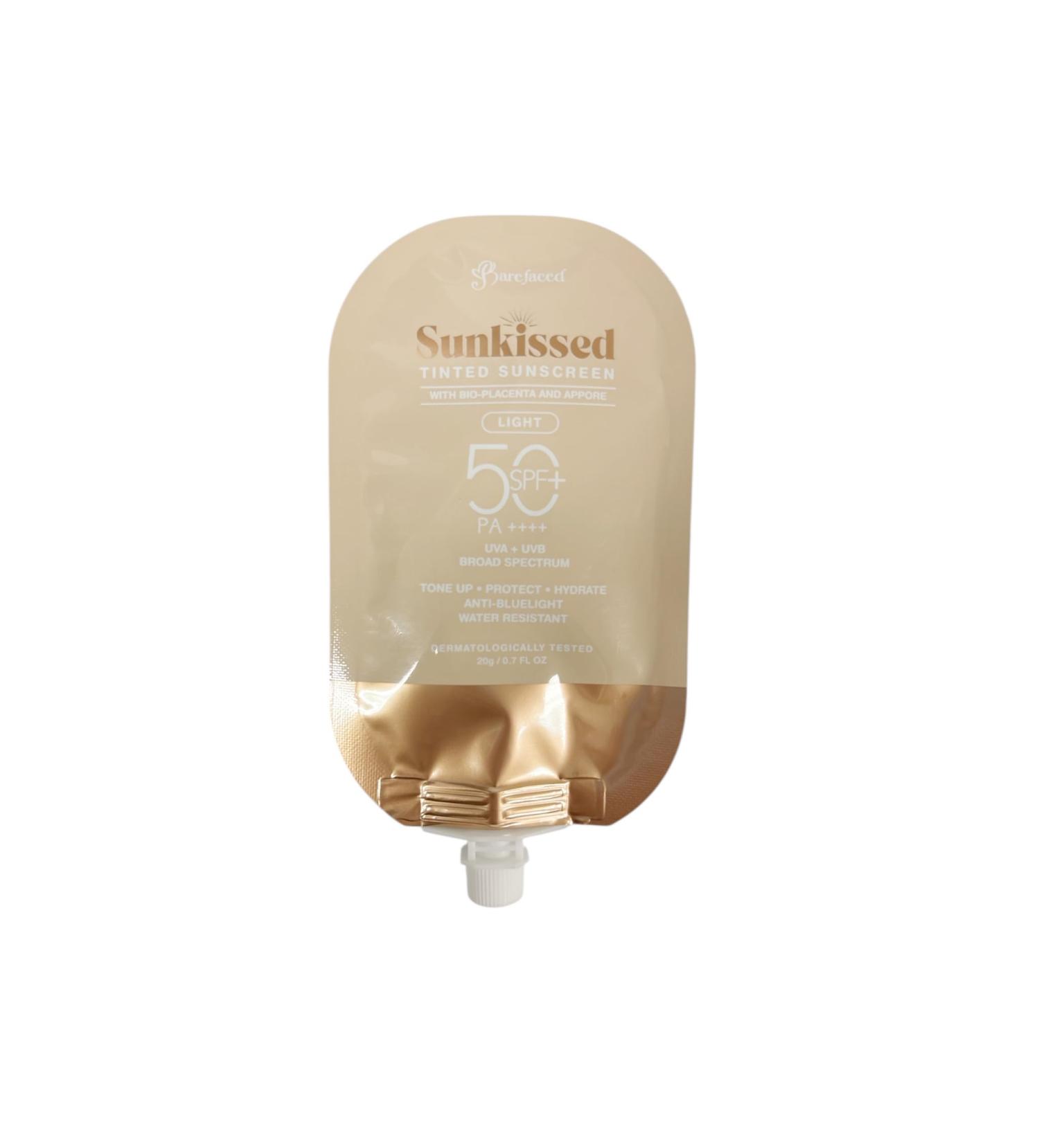 Barefaced Sunkissed Try-Me Pouch TINTED Sunscreen SPF 50 PA++++ 20g (Try-Me Pouch Light Tint 20g) 0.7 Ounce (Pack of 1)