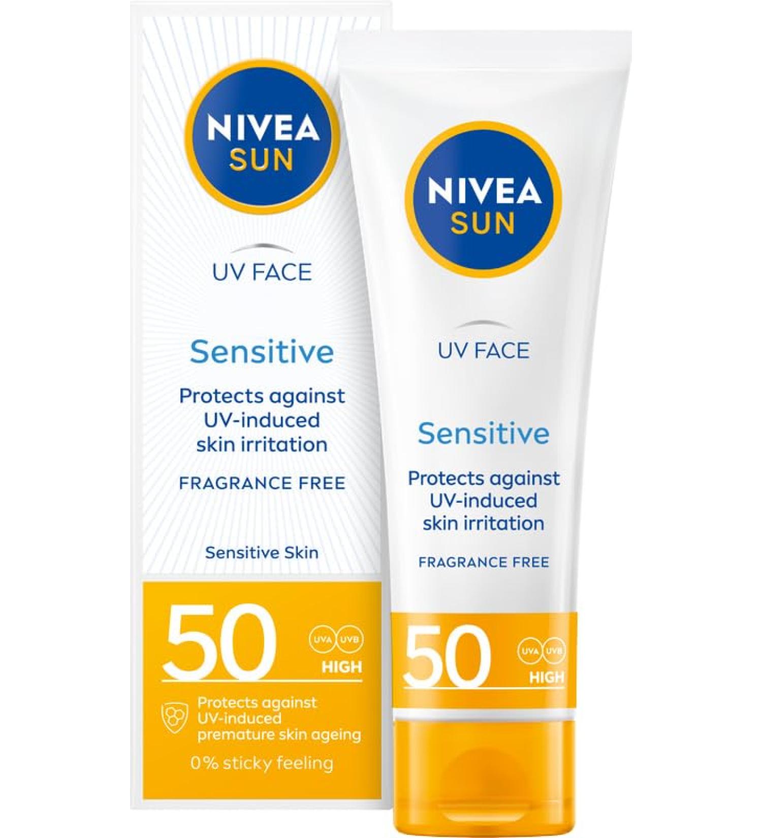 Nivea Sun Face Cream Sensitive SPF 50 - High Protection for Sensitive Skin | 50ml - Best International Shipping - Buy Online on GoSupps.com