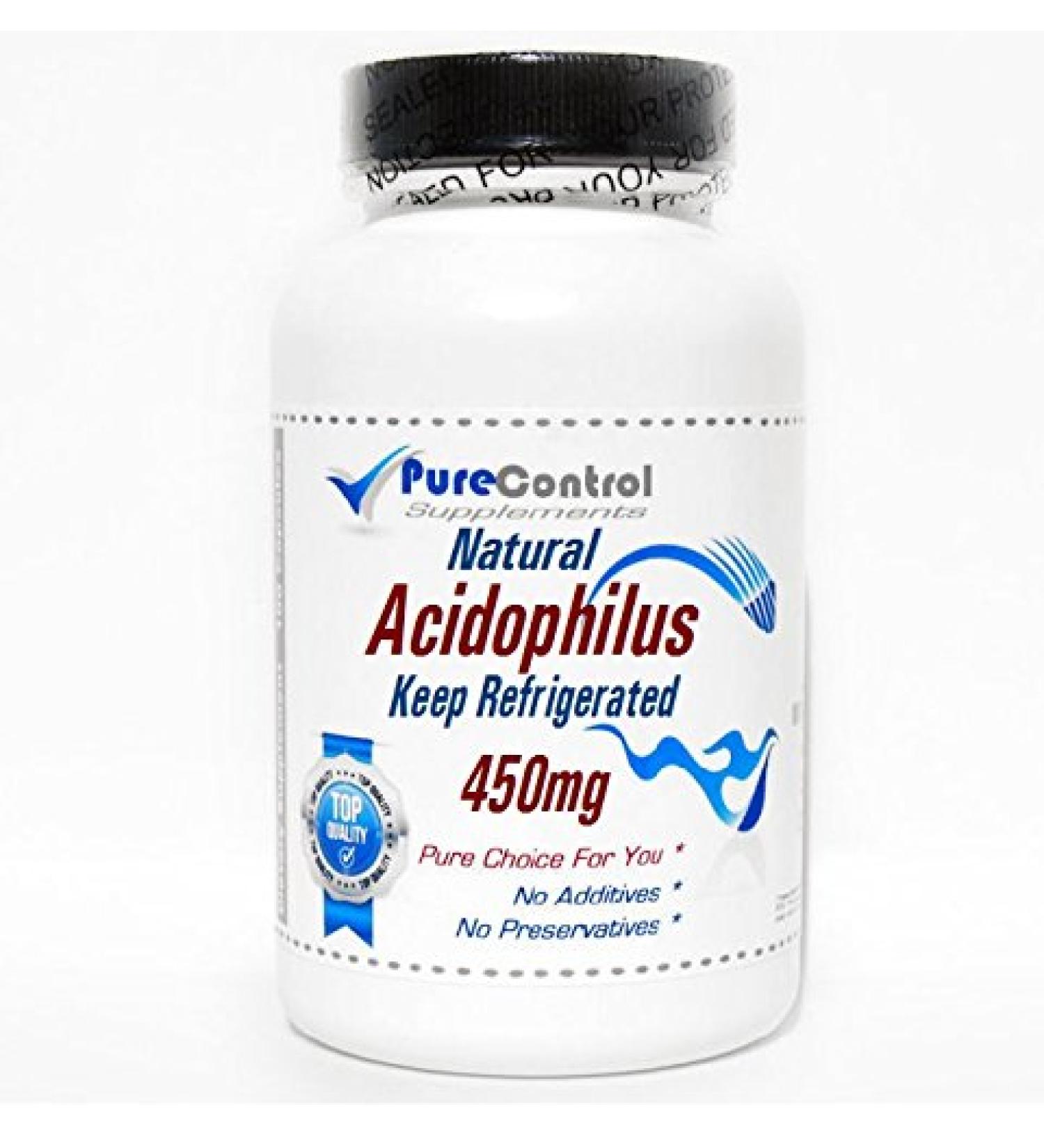 Natural Acidophilus 450mg - 500 Million Live Active Cultures/Keep Refrigerated // 100 Capsules // Pure // by PureControl Supplements