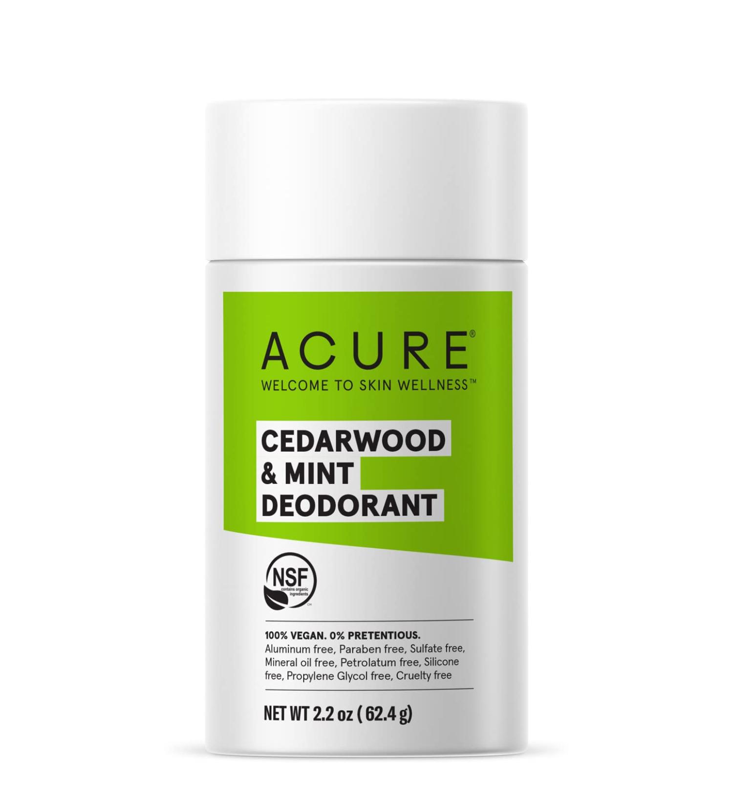 ACURE Cedarwood & Mint Deodorant - 100% Vegan, Aluminum-Free, NSF Certified, Organic Ingredients, 2.2 oz - Buy Online on GoSupps.com
