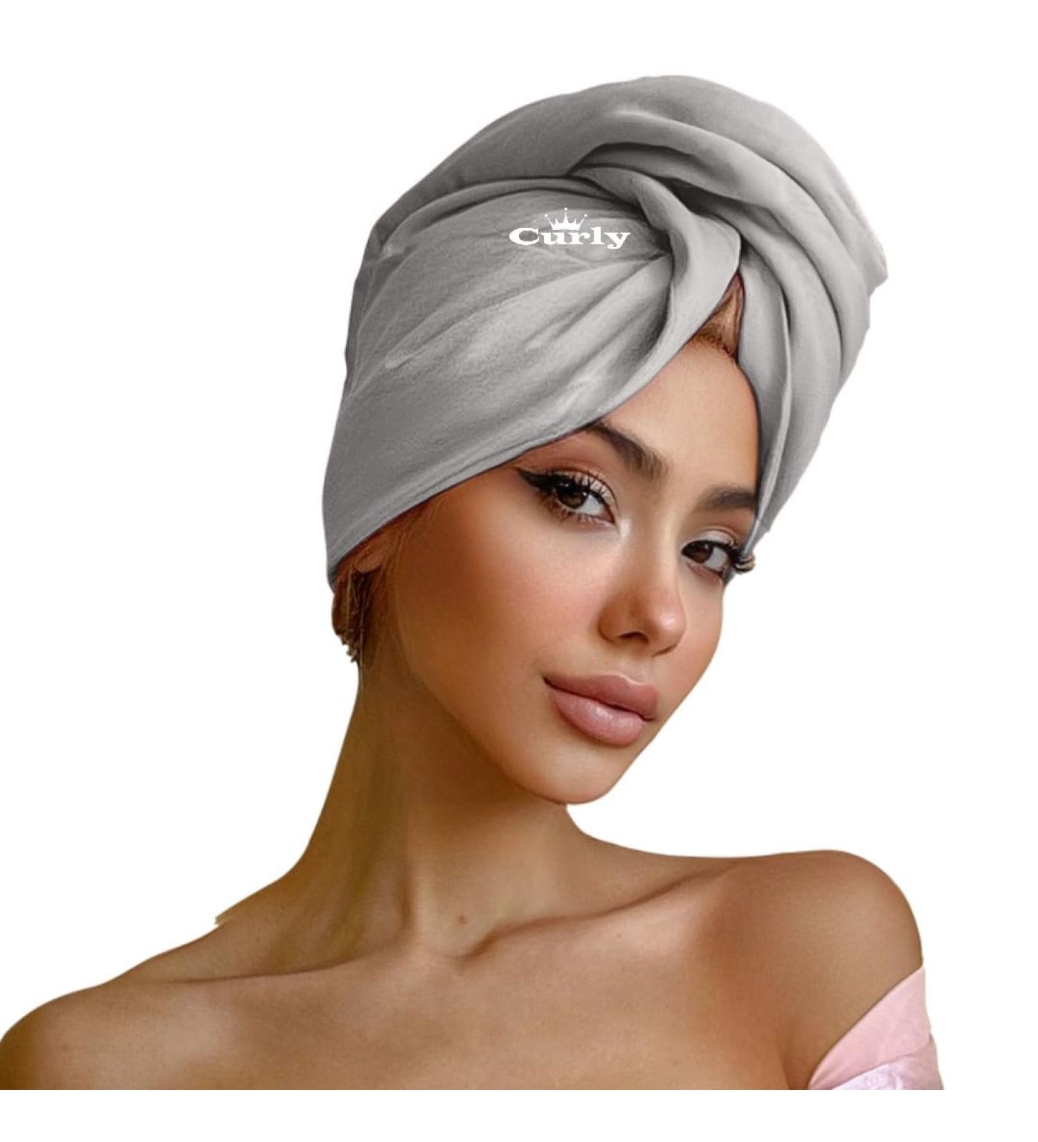 Curly Cotton T-Shirt Hair Towel - 100% Cotton Reduces Breakage & Frizz Perfect for Plopping Soft Turban Wrap - Pearl Gray - Buy Online on GoSupps.com