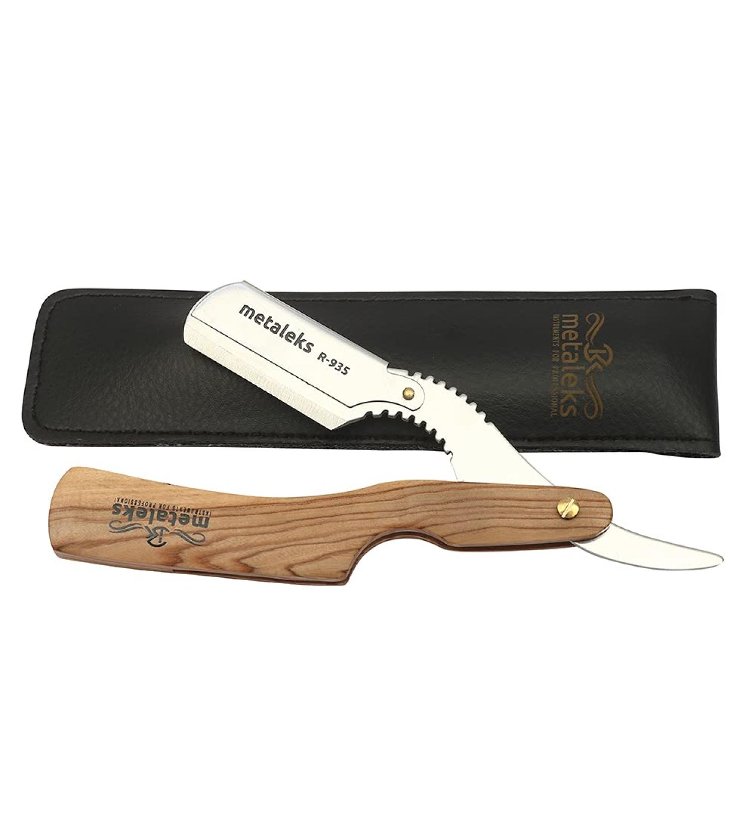 Professional Straight Single Edge Shaving Razor with Wooden Handle & Leather Travel Pouch - R-935 | International Shipping Available - Buy Online on GoSupps.com