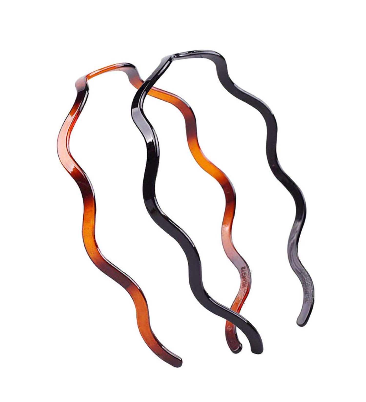 Set of 2 Women Girls Hard Plastic Headband Hair Hoop Black and Brown High-grade Headwear Hairband (Style E#) - Buy Online on GoSupps.com