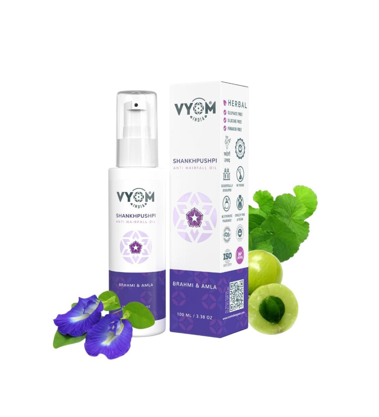 Vyom Shankhpushpi Anti-Hair Fall Oil - Strengthen & Nourish Hair | Certified Organic Plant-Based | 100ML - Buy Online on GoSupps.com