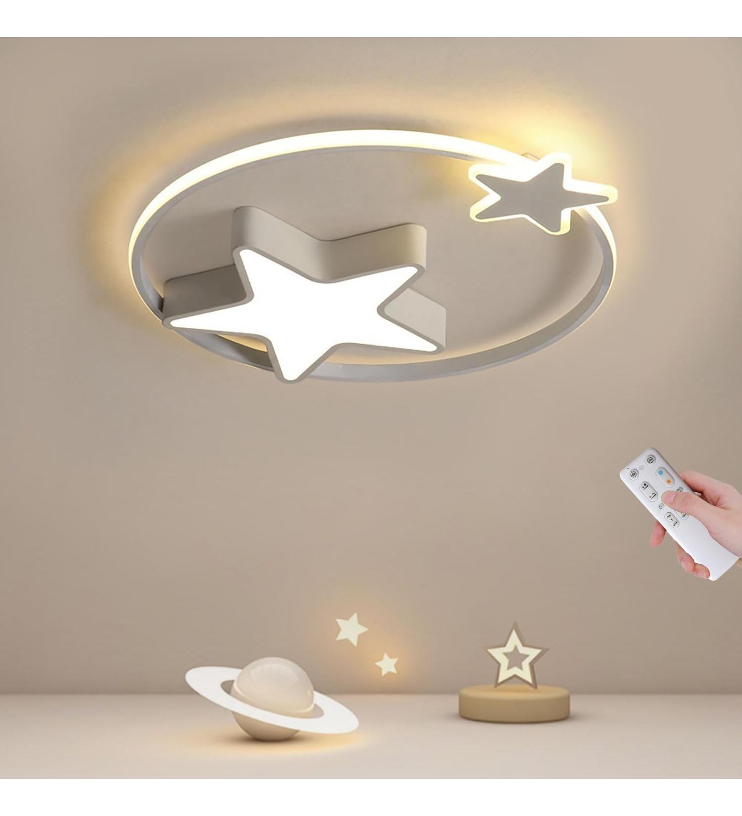 LED Ceiling Light 36W for Children's Room | 55cm Star Lamp with Remote Control | Creative White Ceiling Lighting for Baby Room Bedroom & Living Room - Buy Online on GoSupps.com
