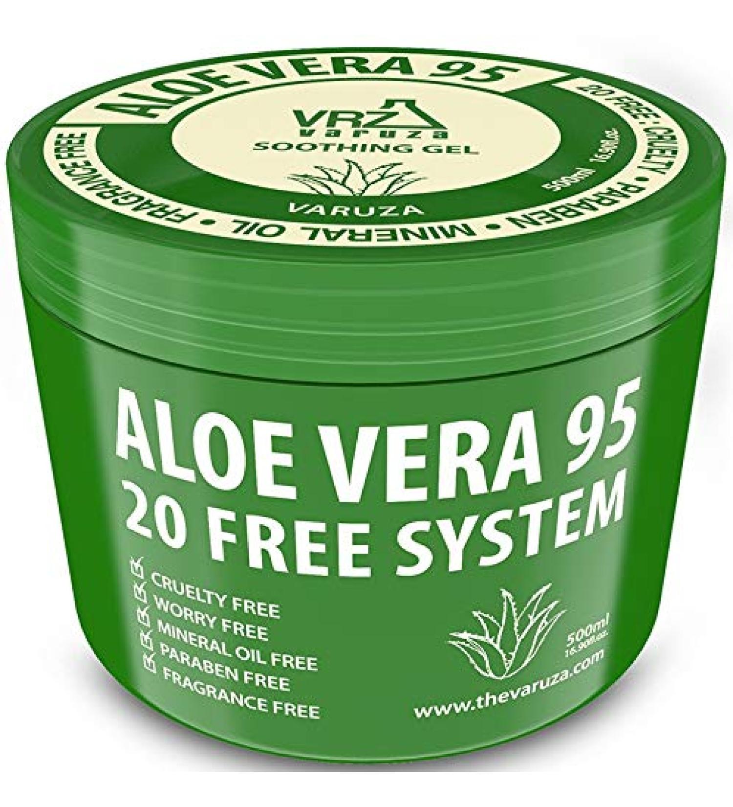 Varuza Aloe Vera Gel 95 - 16.9 fl. oz. for Acne, Sunburn, Rashes, Eczema, Itchy Skin & Razor Bumps - Hypoallergenic Skin Care - 1 Pack - Buy Online on GoSupps.com