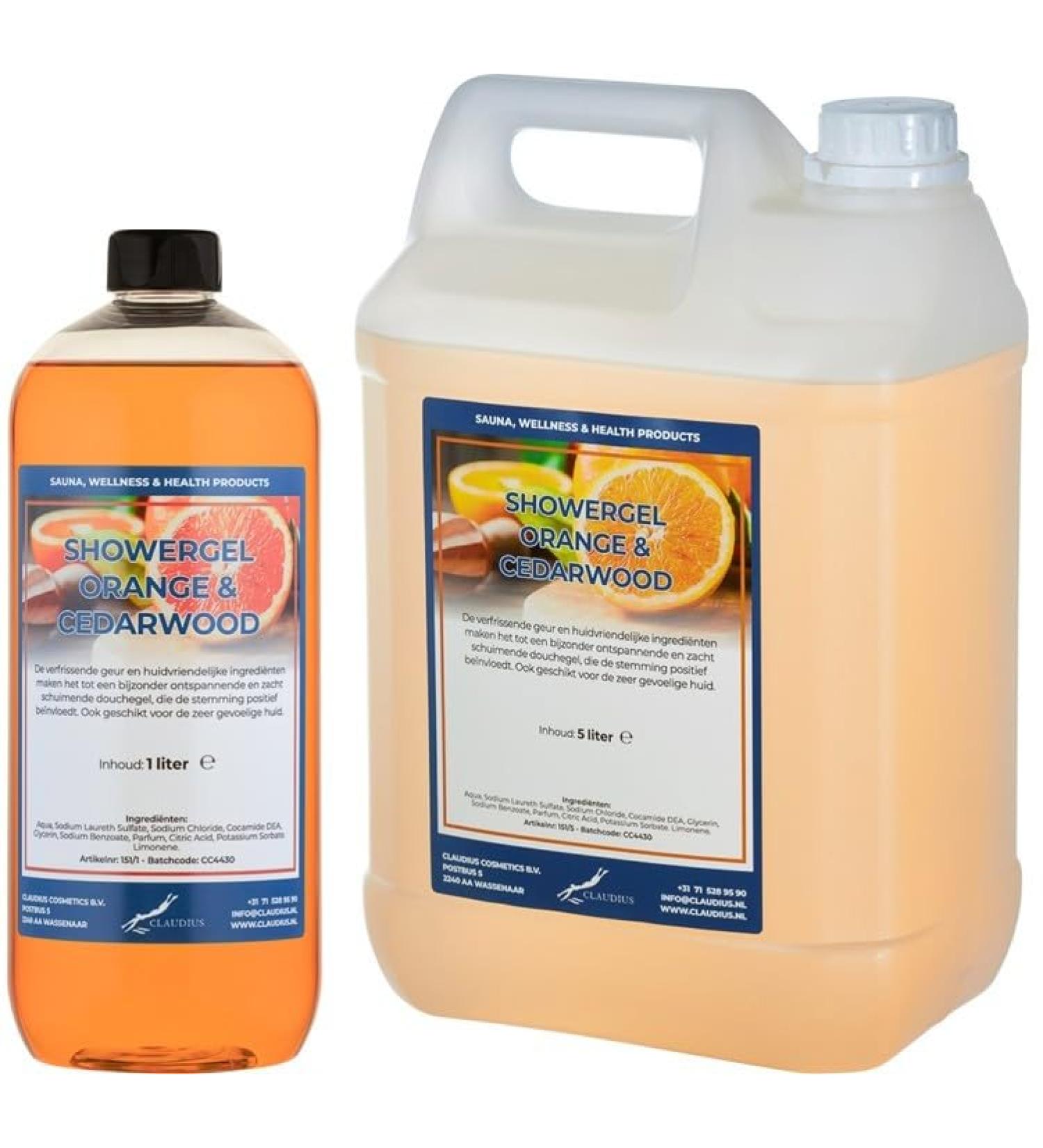 Claudius Showergel Sweet Orange & Cedarwood 5 liter + 1 liter transparant