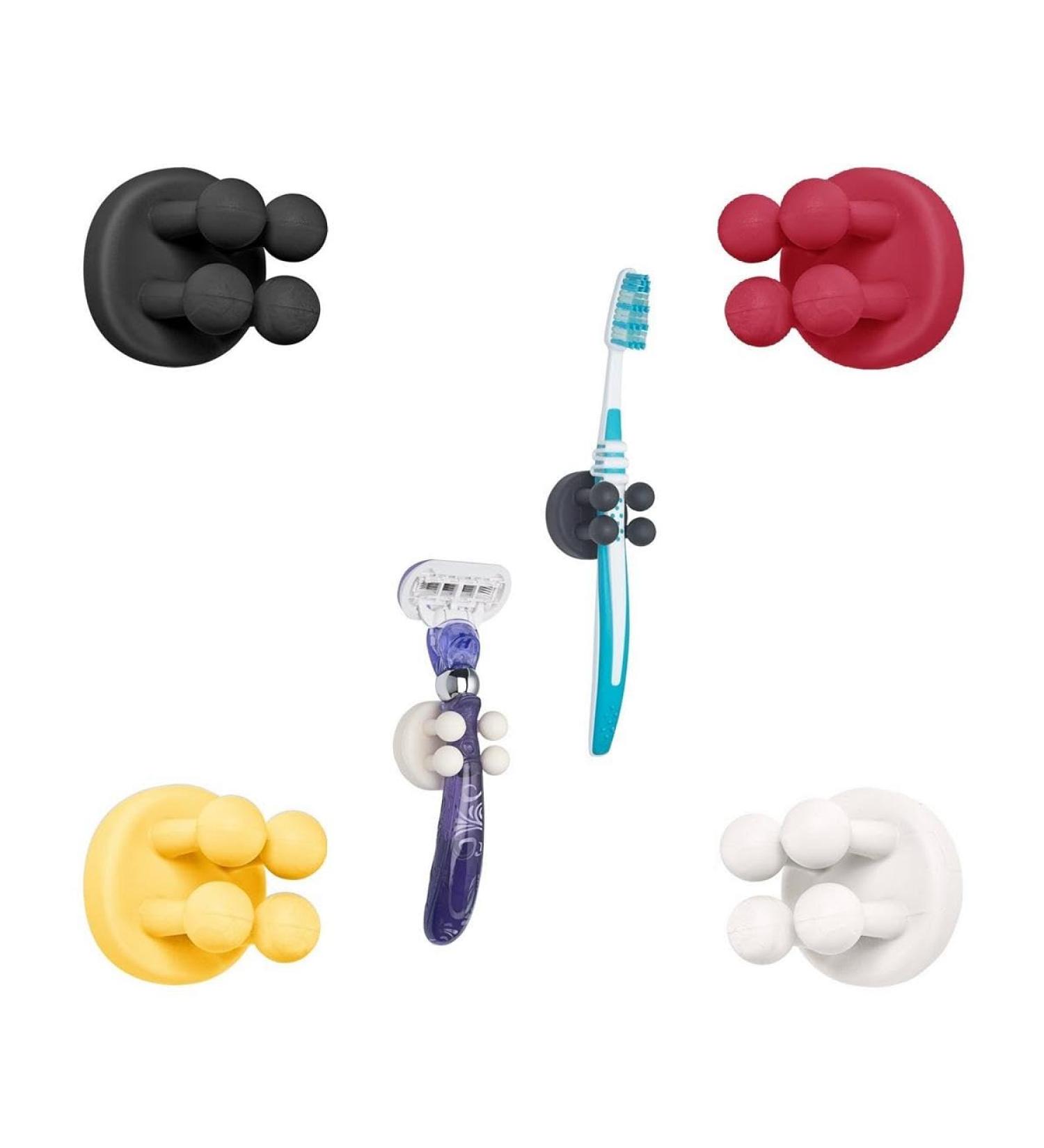 Tecbull Funny Hooks Toothbrush & Razor Holder - Self-Adhesive Shower Bracket | No Drilling 4 Color Options + Replacement Pads - Buy Online on GoSupps.com