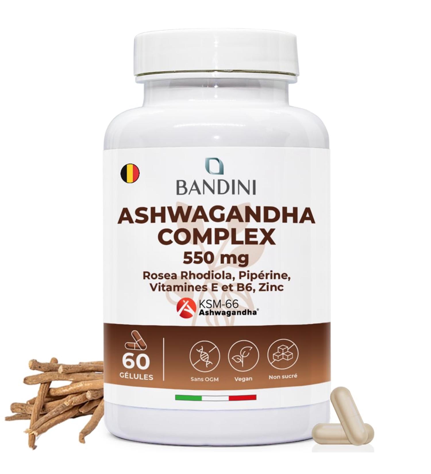  BANDINI Bandini Ashwagandha KSM-66 Complex with Rhodiola Rosea Zinc Vitamins E and B6 Withania Somnifera High Dosed 60 Vegan Capsules Natural Dietary Supplement No Additives - Buy Online on GoSupps.com