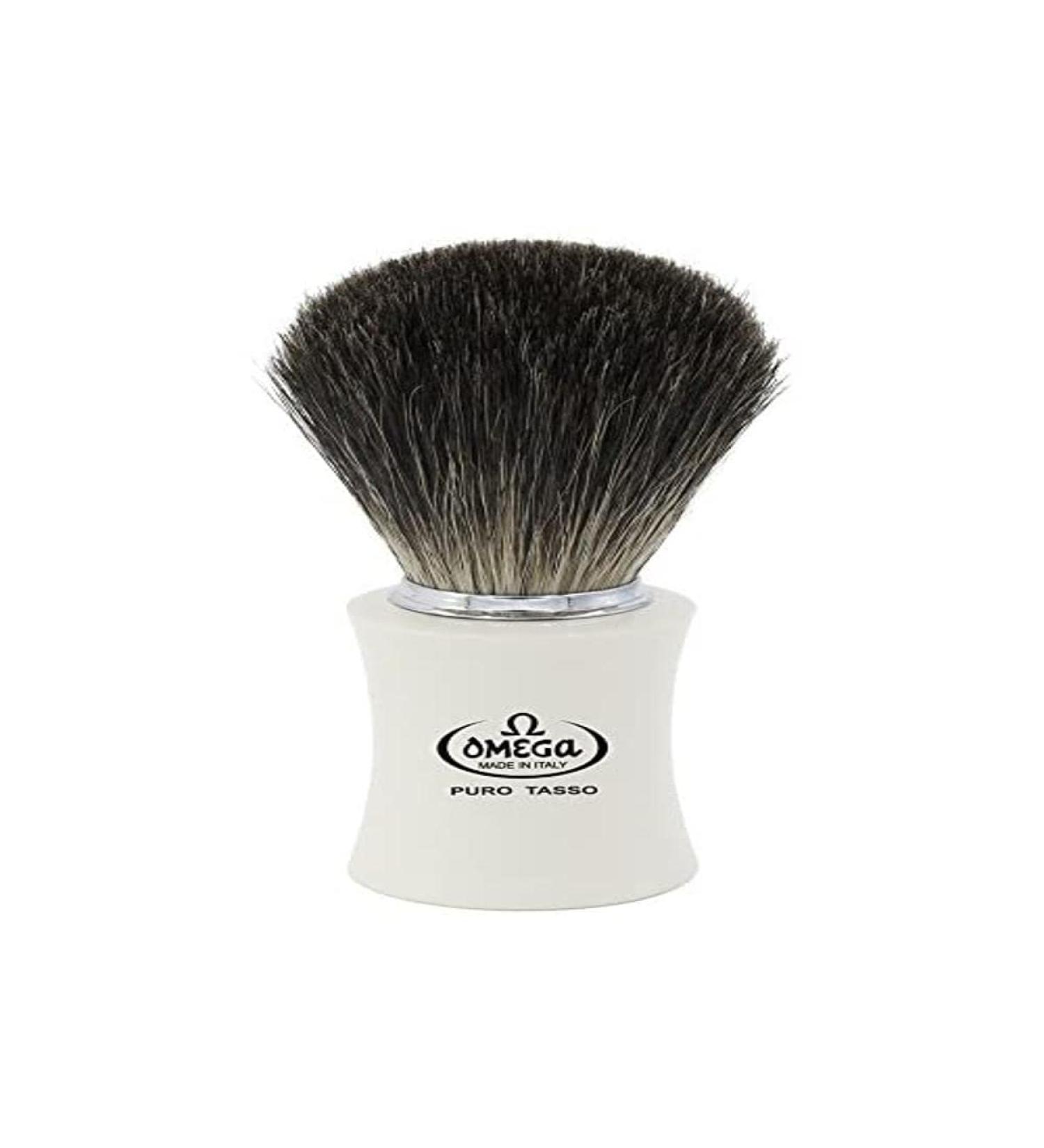 Omega shaving brush black badger ABS plastic handle cream white 6819