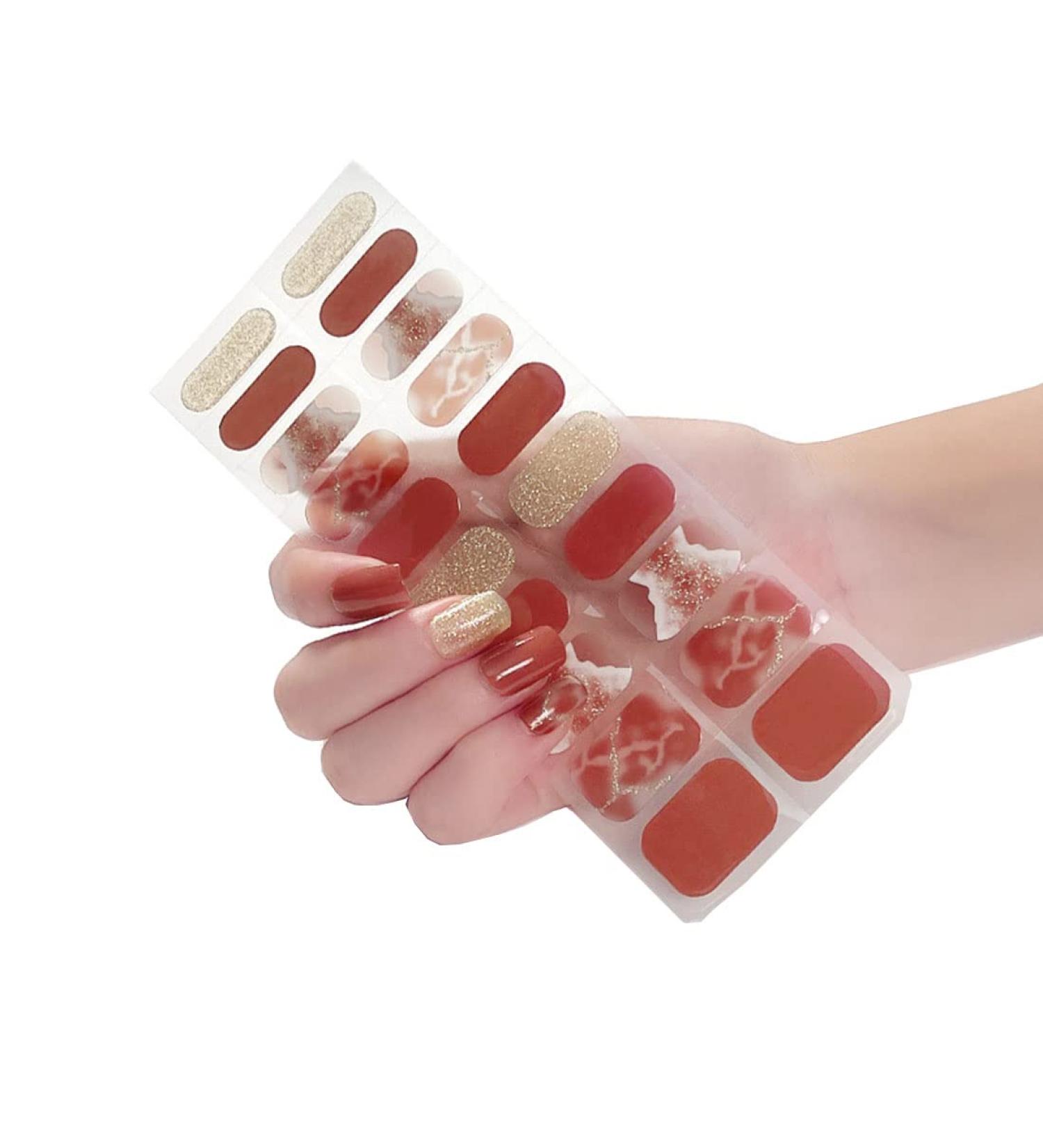 NCTCITY Gel Nail Polish Strips Stickers 20 Full Wraps Semi-Cured Nail Art Sticker Waterproof Self-Adhesive Gel Stickers Decals with Nail File for Cute Women Girls (Red Gold Colorful Bling) BSS-0057 - Buy Online on GoSupps.com