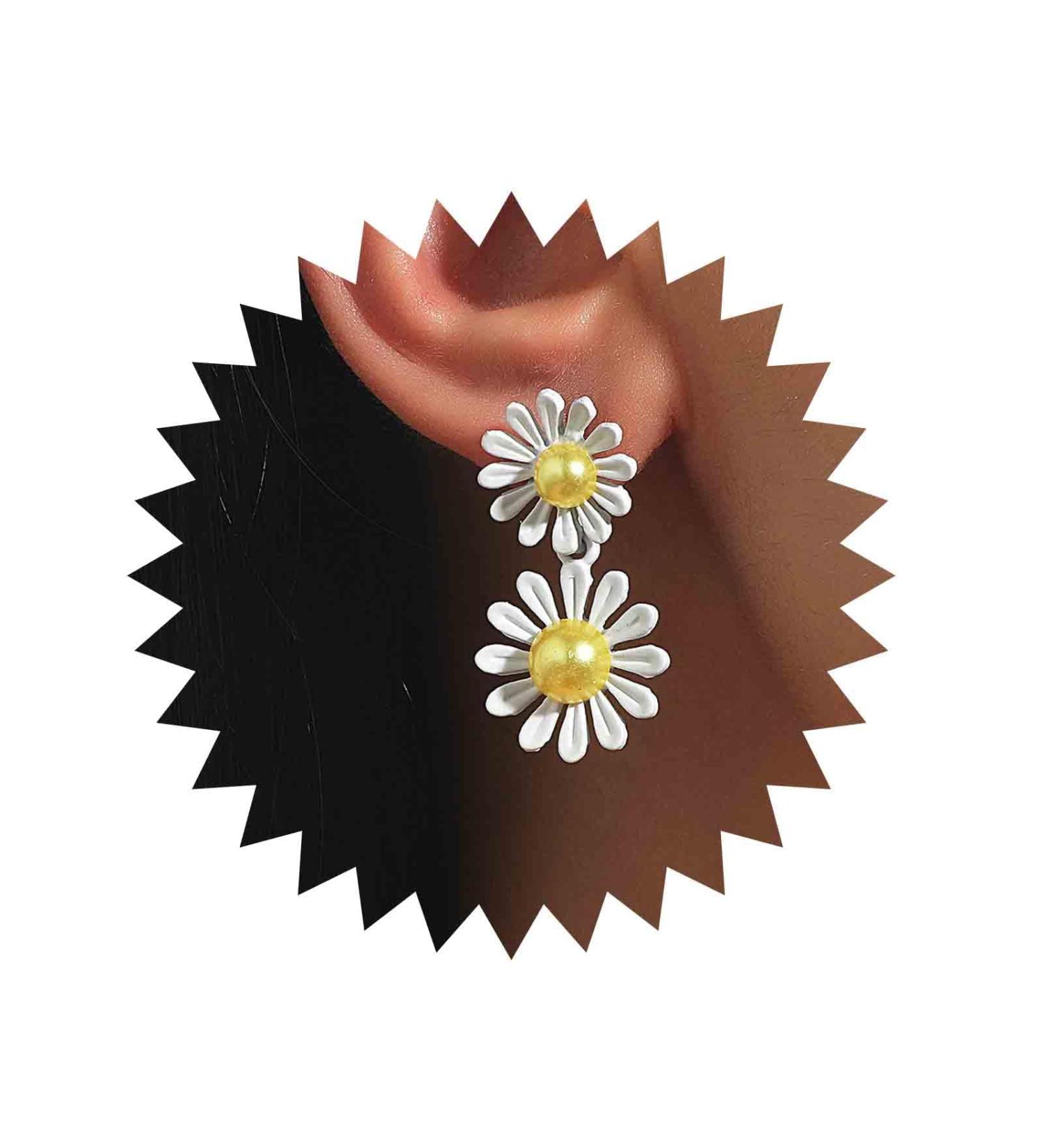 Vintage Daisy Flower Earrings - White Acrylic & Resin Stud & Dangle Earrings for Women | Boho Sunflower Jewelry - Buy Online on GoSupps.com