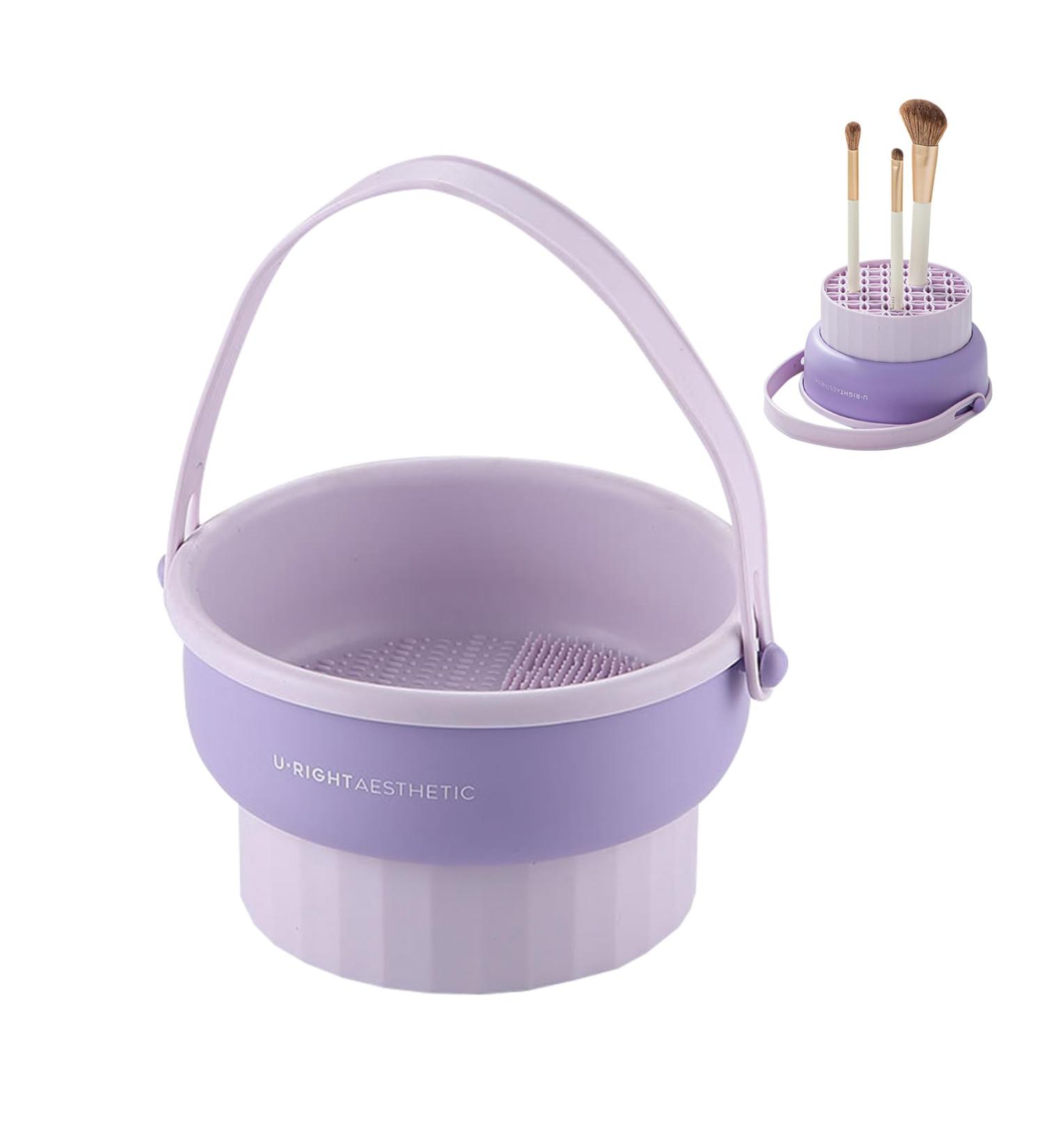 3 in 1 Makeup Brush Cleaner Bowl & Mat - Silicone Brush Cleaning Tool for Storage & Air Dry | Purple Makeup Organizer - Buy Online on GoSupps.com
