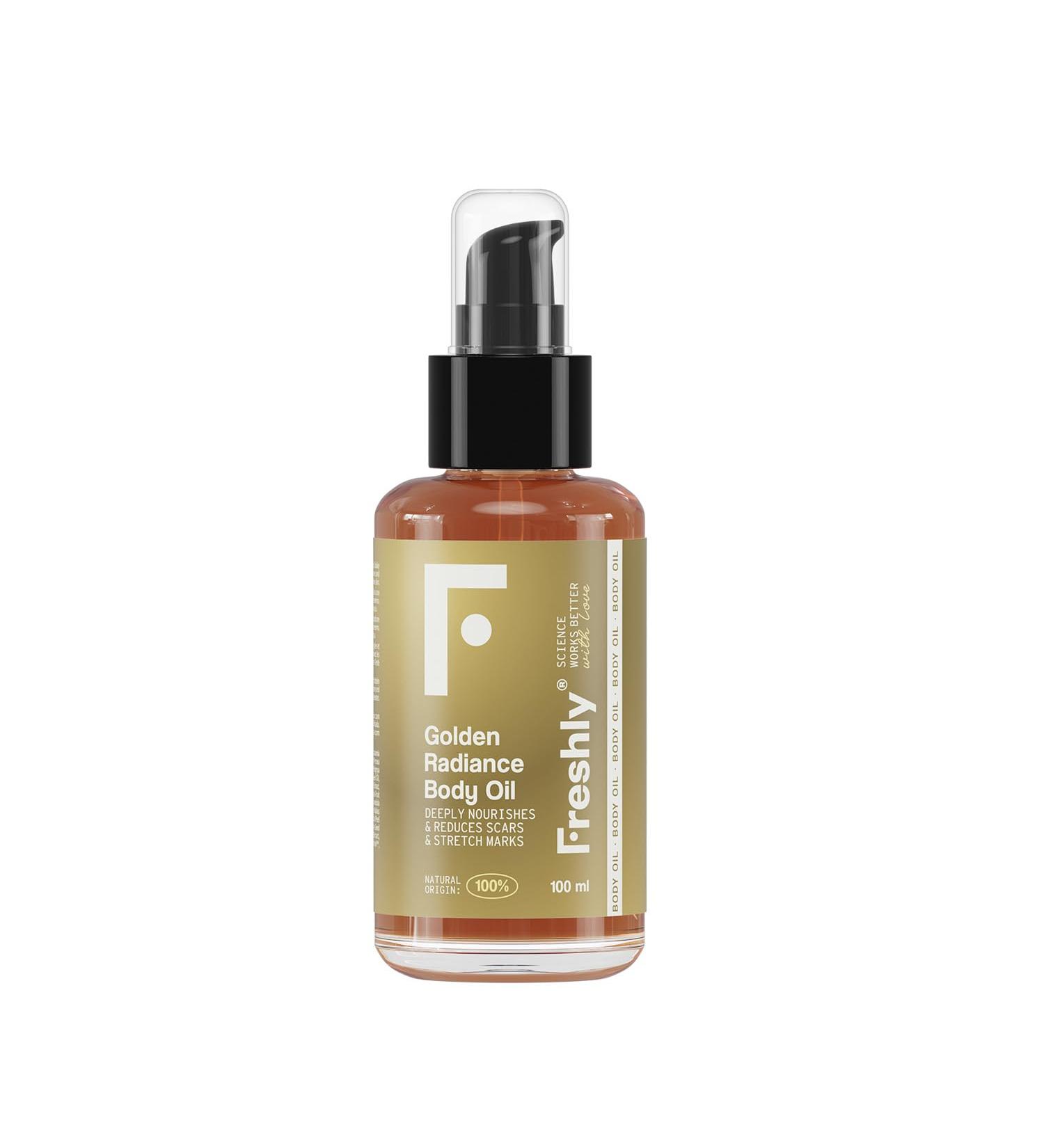 Freshly Cosmetics 100 natural body oil nourishes firms and reduces stretch marks Golden radiance Body Oil 200ml - Buy Online on GoSupps.com