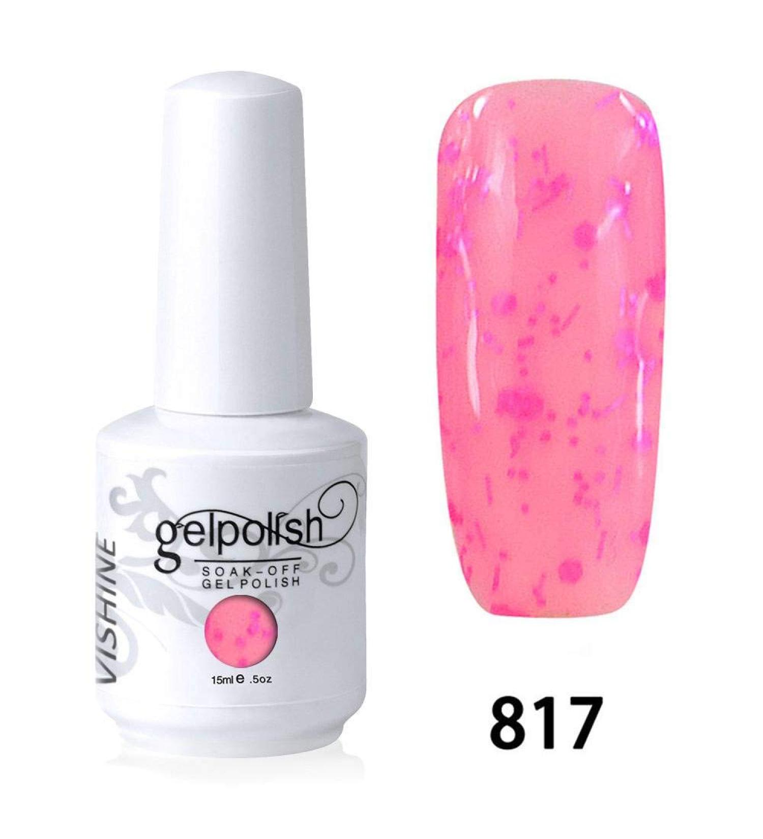 Vishine Nail Salon UV Manicure Polish Soak Off Gel Polish Nail Art Glitter Pink(817) #817 - Buy Online on GoSupps.com