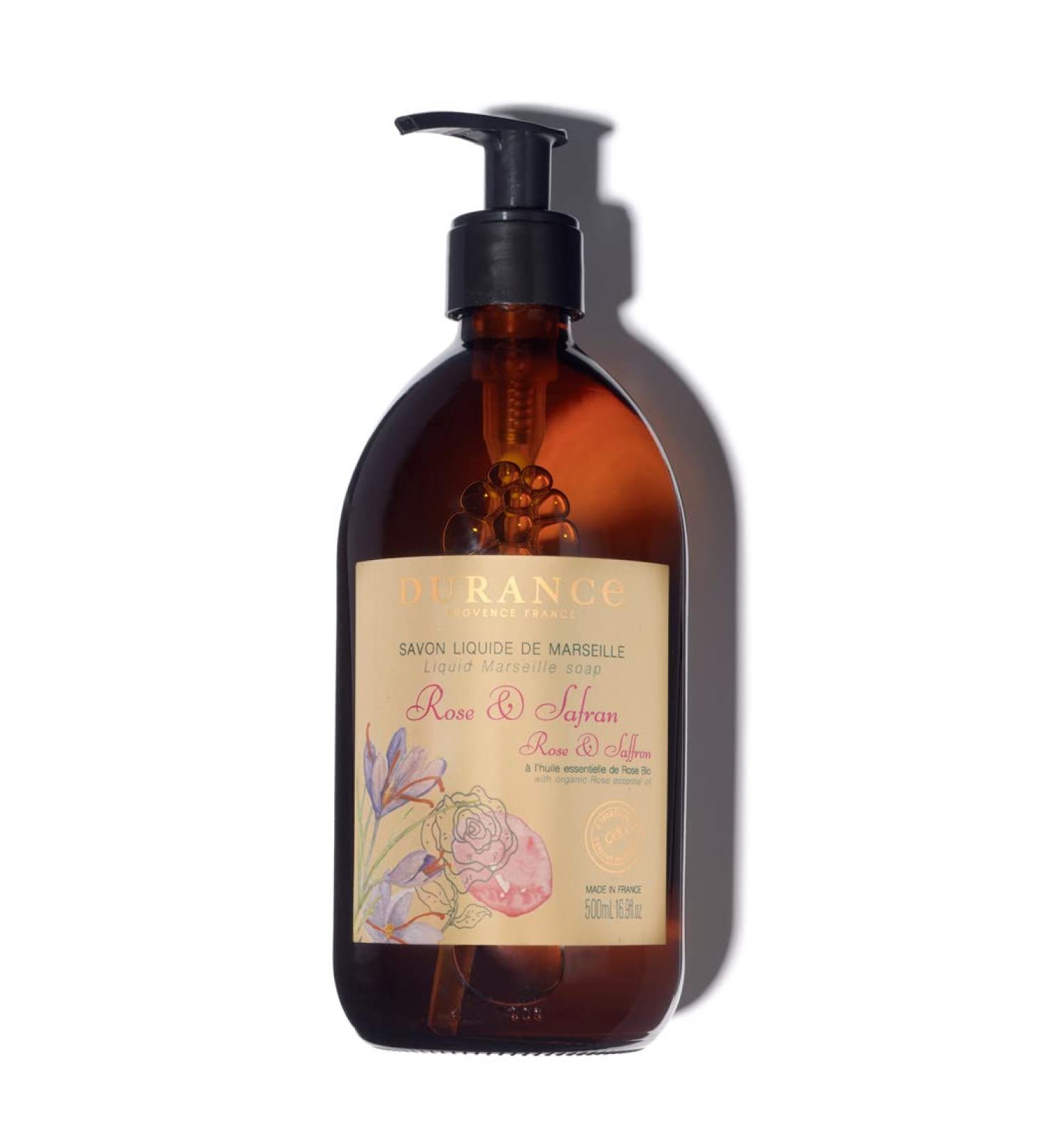 Durance Rose & Saffron Marseille Liquid Soap 500ml Paraben-Free Hand & Body Wash With Olive Oil & Red Rice Extract Vegan Friendly Shower Gel - Buy Online on GoSupps.com