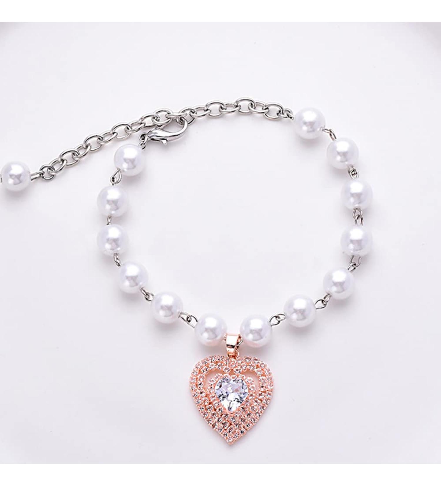 Rayminsino Pet Necklace - Rose Gold Heart & Cat Pearls Jewelry for Small Dogs & Cats | Shiny Gemstone Wedding Collars - Buy Online on GoSupps.com