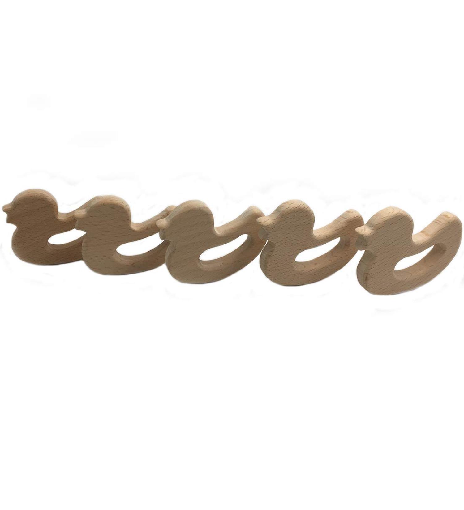 Wendysun 5pcs Cartoon Wood Teether Set - Natural Animal Mandarin Duck Shape Baby Teething Beech Teether DIY Pendant Toy - Buy Online on GoSupps.com