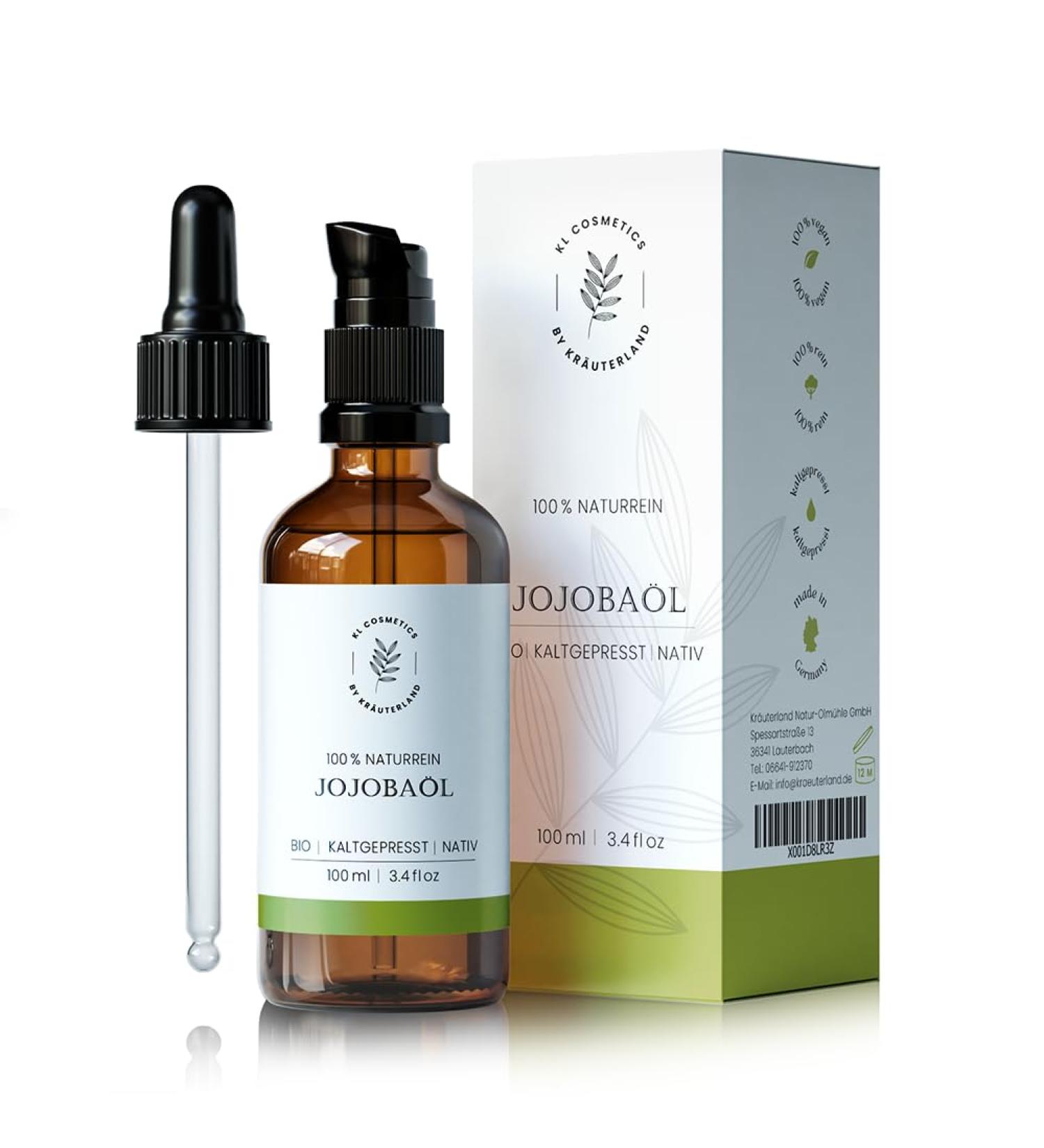 Herbal land jojoba oil organic skin oil - 100ml jojoba oil cold pressed natural -pure natural cosmetics care oil for skin & hair - in premium quality 1x jojoba oil 100ml