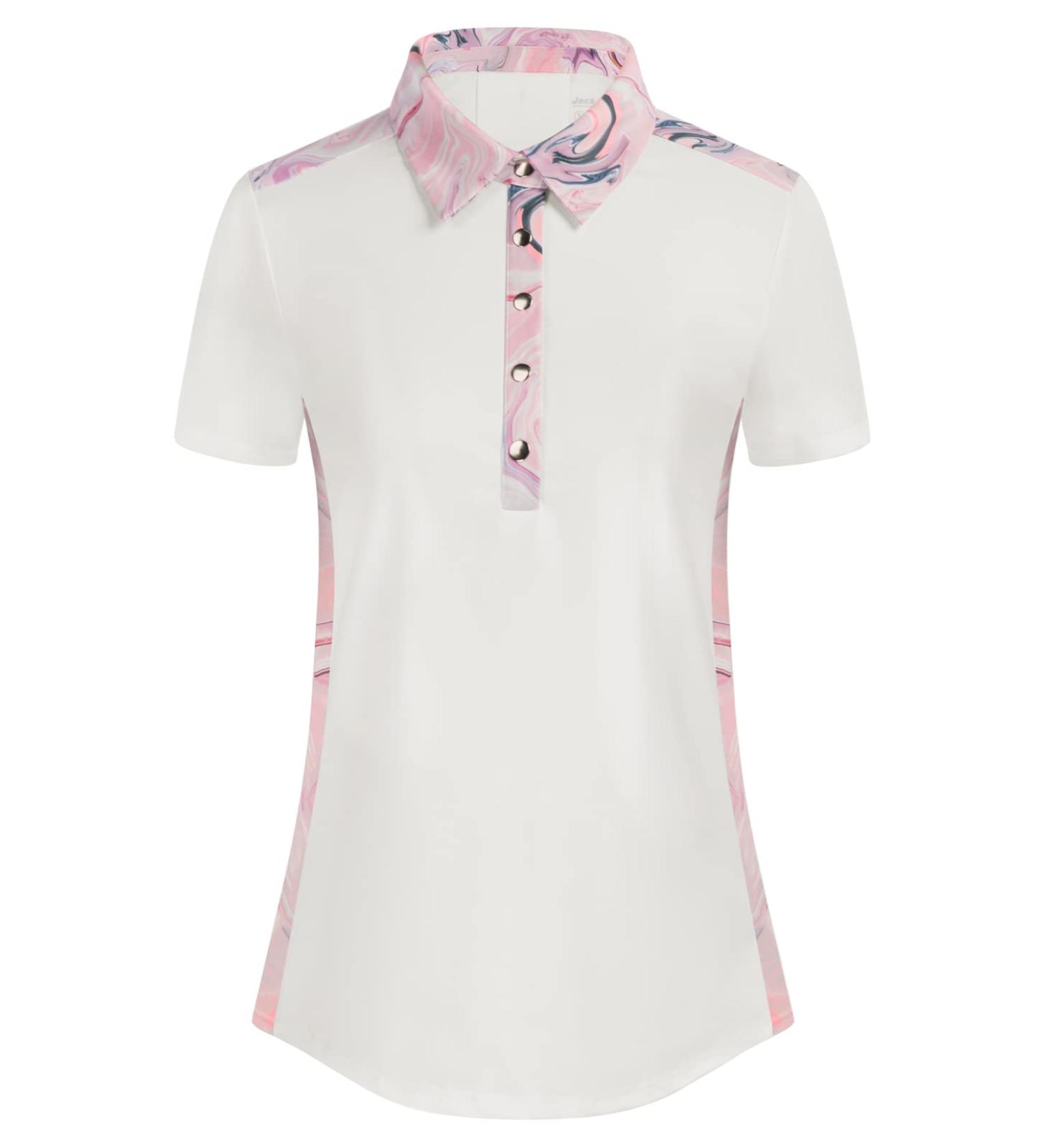 JACK SMITH Women's Golf Shirt - Color Block Snap Polo, White/Pink Print - Large - Buy Online on GoSupps.com