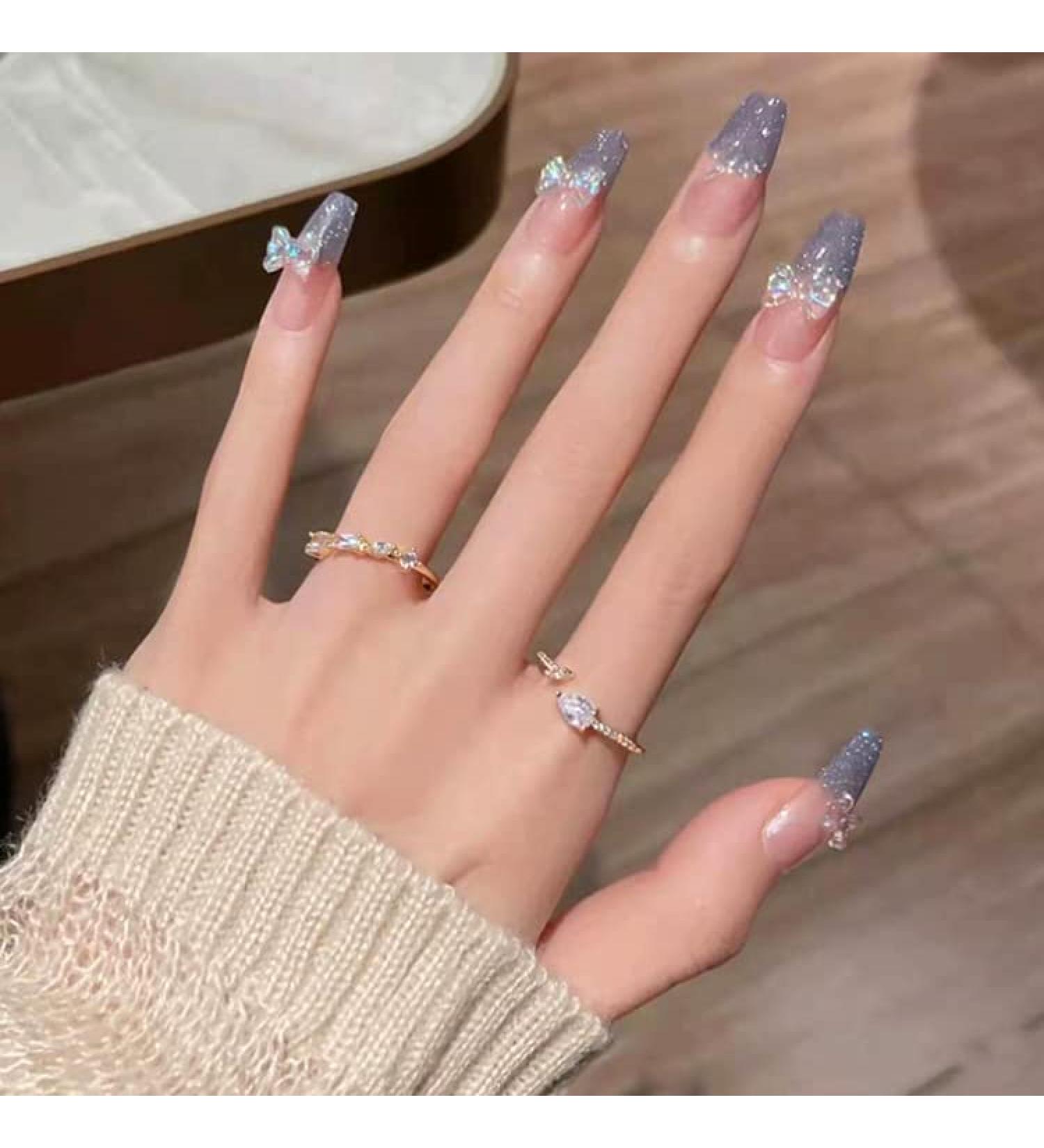 WOOXDYUK 24 Piezas U as Posticas Mate - Puntas de Presi n Cobertura Completa Arte Degradado Mariposa Acr lica Morada | Pesta as de Pegamento Para Manicura Internacional - Buy Online on GoSupps.com