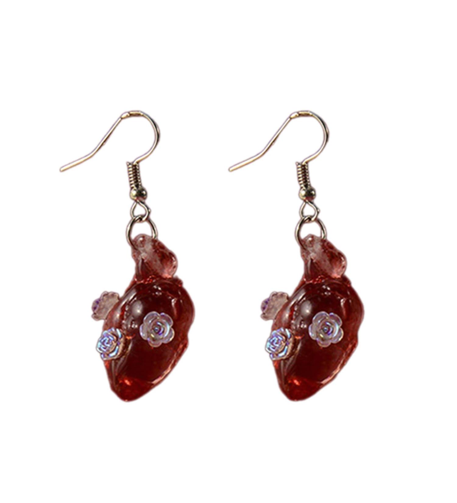 Feylie Heart Dangling Earrings | Gothic Punk Asymmetrical Ear Cuffs | Unique Heart Pendant Earrings for Halloween Party - Buy Online on GoSupps.com