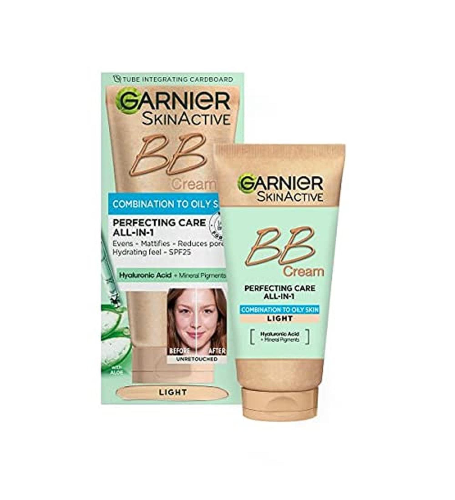 Garnier Oil-Free BB Cream Light 50ml SPF25 with Hyaluronic Acid & Aloe - Mattifying Tinted Moisturizer for Even Complexion - Buy Online on GoSupps.com