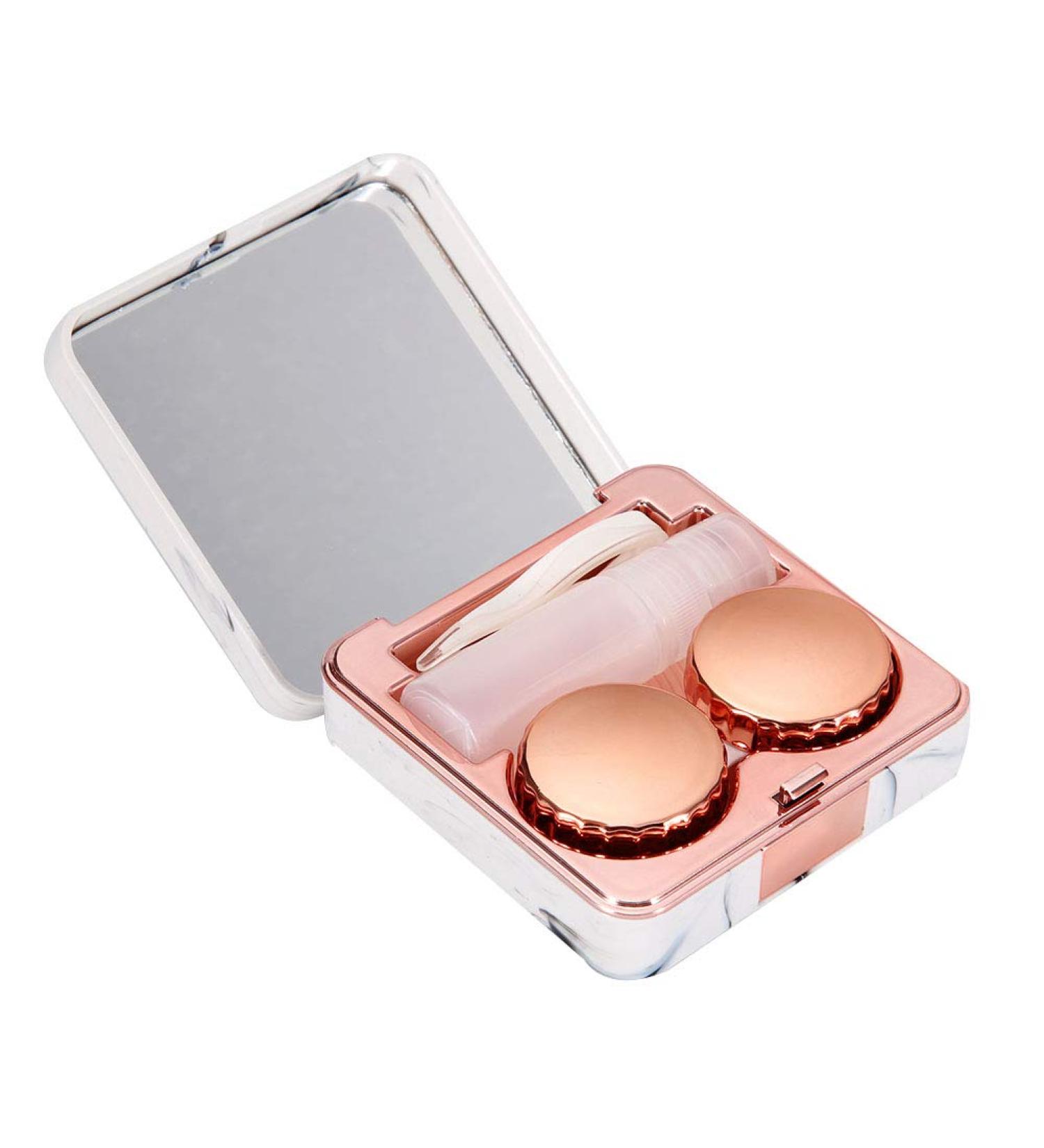 Portable Square Marble Surface Mirror Contact Lens Case - Rose Gold | Ideal for Travel & Storage - Buy Online on GoSupps.com