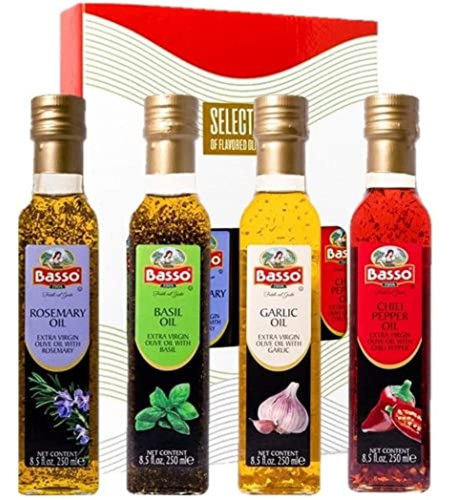 Naturally Infused Olive Oil Tasting Set with Gift Box - Garlic, Rosemary, Basil, Chili Pepper - 4x8.5 fl.oz - All Natural - Great Corporate Gift - Buy Online on GoSupps.com