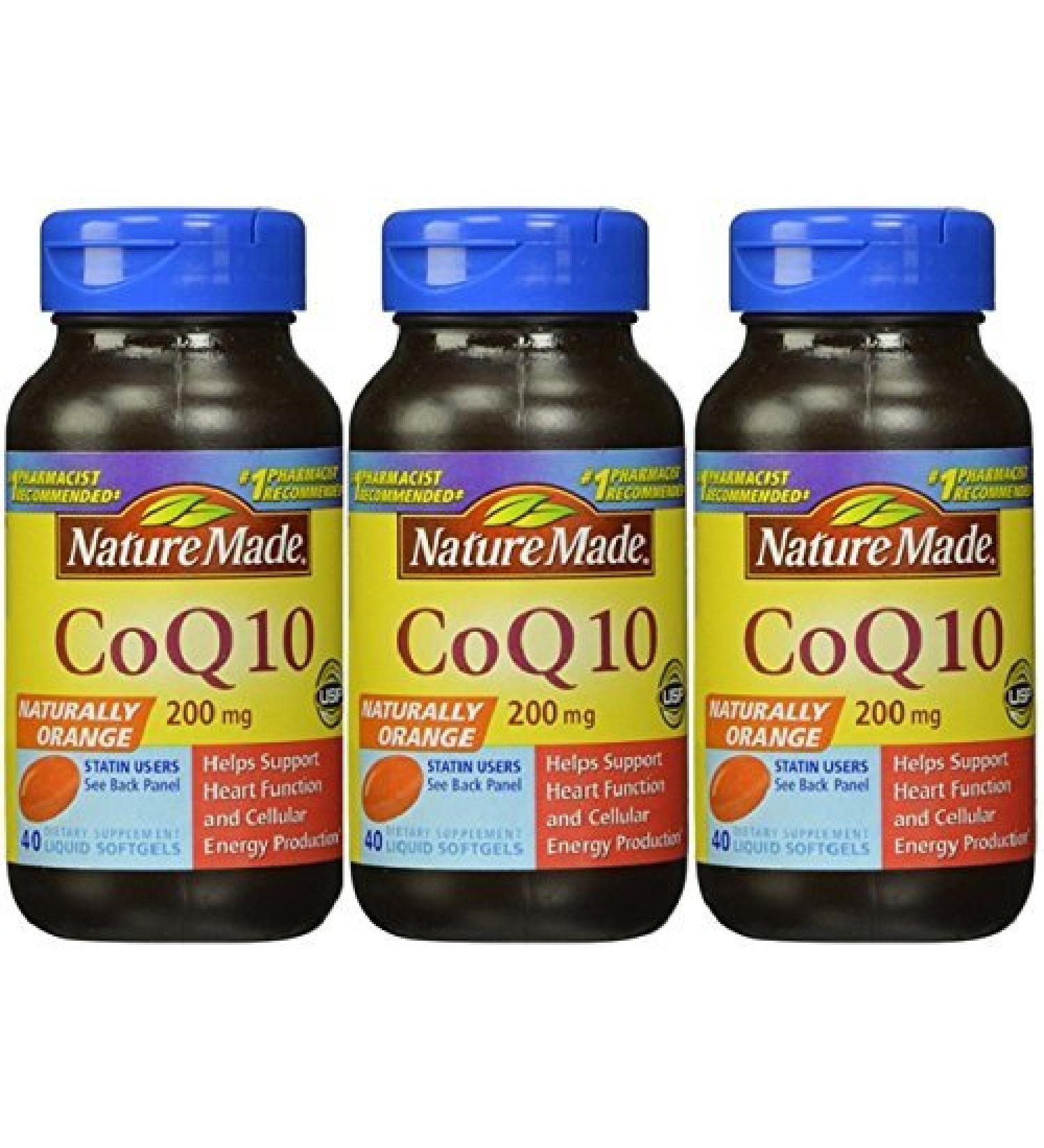 Nature Made CoQ10 200 mg 40 Softgels (Pack of 3) Total of 120 Softgels