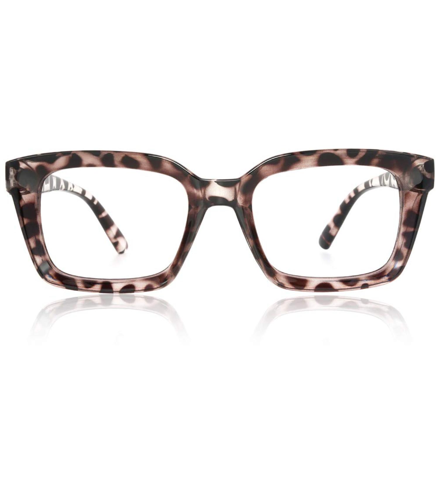 JiSoo Oversized Blue Light Blocking Reading Glasses for Women - Fashionable 1.5x Leopard Brown Style - Buy Online on GoSupps.com