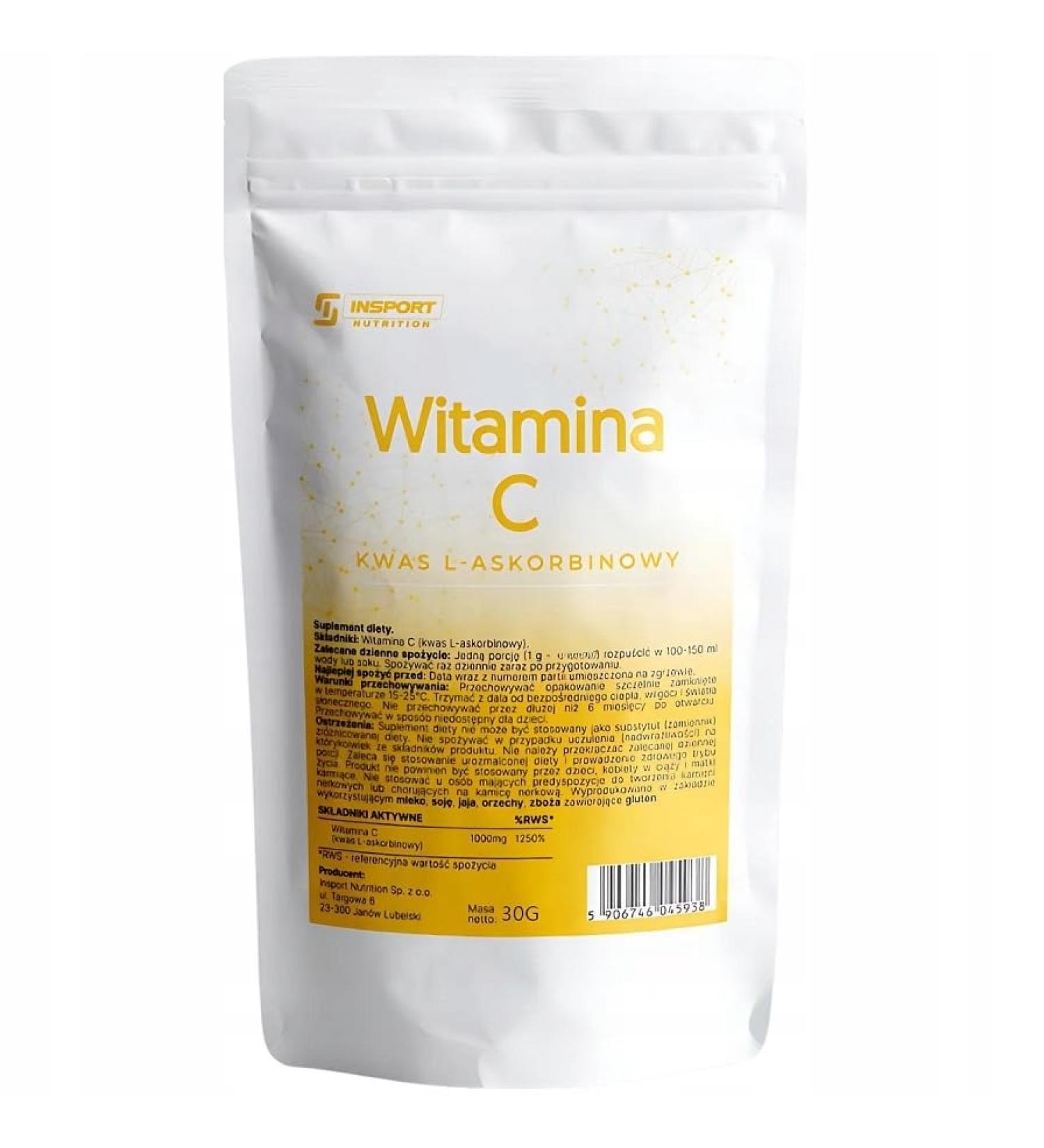Vitamine C Poudre Pure INSPORT Acide L-Ascorbique 1000 mg par Portion Immunit Antioxydant Fatigue 30 Portions
