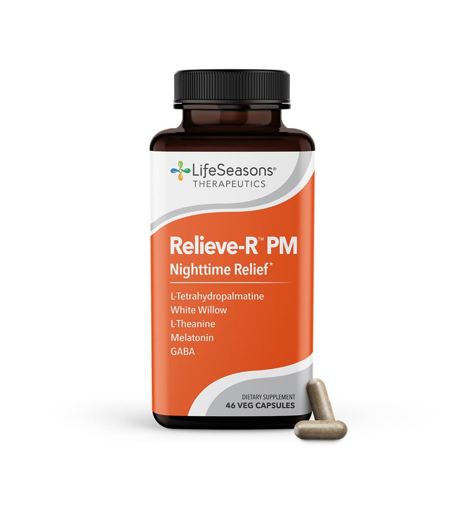 LifeSeasons Relieve-R PM - Eases Nighttime Aches & Discomfort - Relaxes Muscles - Calms The Nervous System - Supports Natural Sleep Cycles & Non Habit Forming - 46 Capsules - Buy Online on GoSupps.com